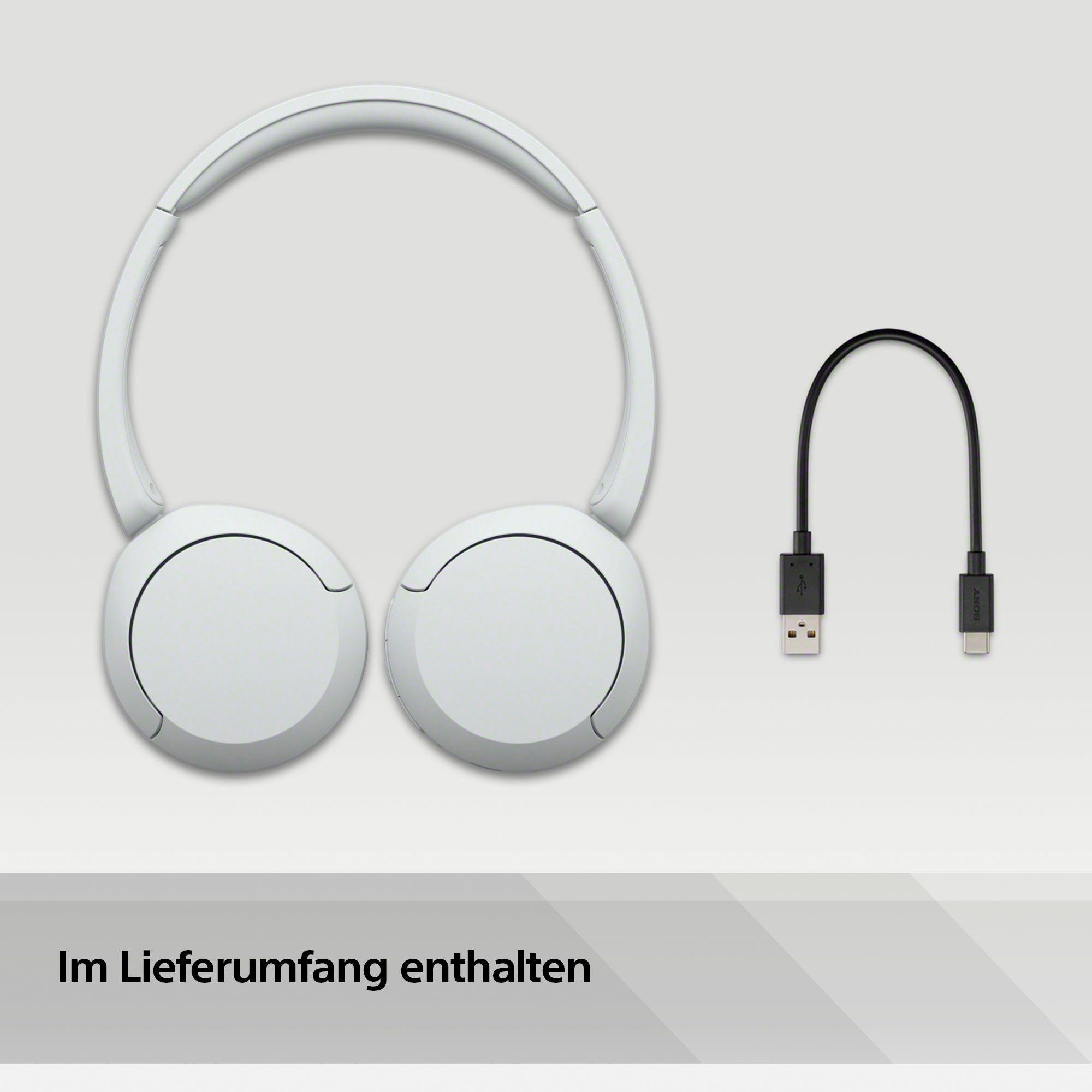 Weiß Sony On-Ear-Kopfhörer (Freisprechfunktion, Assistant, WHCH520 Google Akkulaufzeit) Rauschunterdrückung, 50 Bluetooth, Std. Siri,