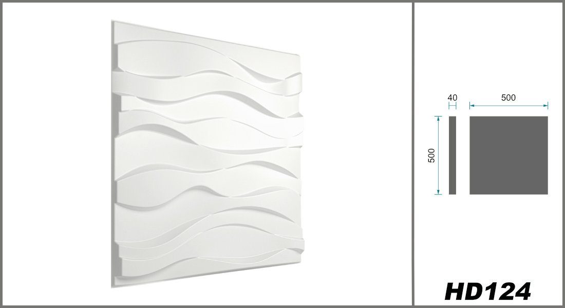 (0.25 Motive (PVC - Iso Wandtattoos modern Wave HD124 - Wanddekoobjekt Platte) Paneele) qm weiße 3D 1 Kunststoff Hexim Optik Wandverkleidung mit