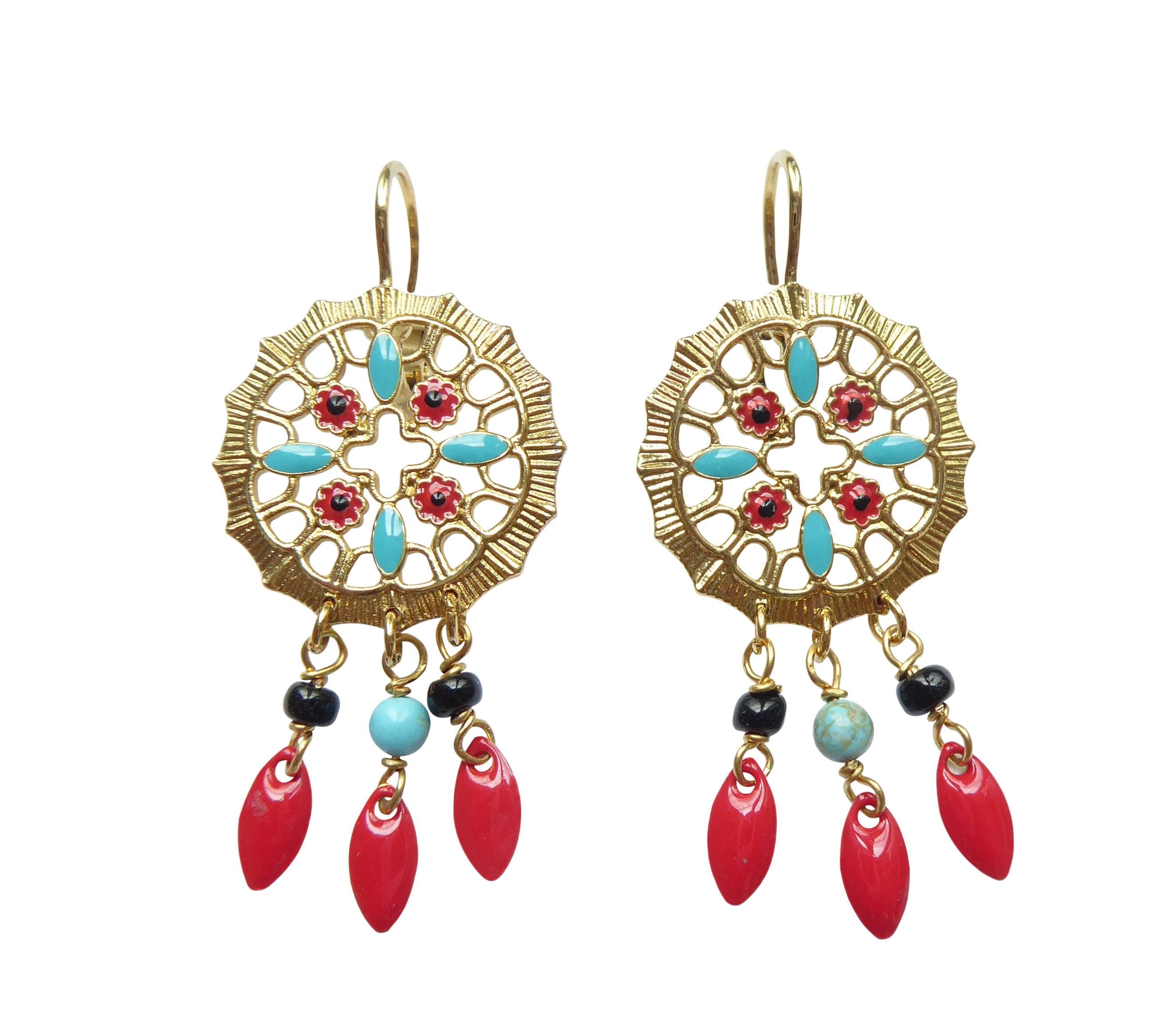 Mugello Paar Ohrhänger Lolita Ohrringe Hippie-Stil Boho trendig Ibiza-Trend, Handarbeit aus Frankreich, Messing mit 18K-Vergoldung (750er-Gold)