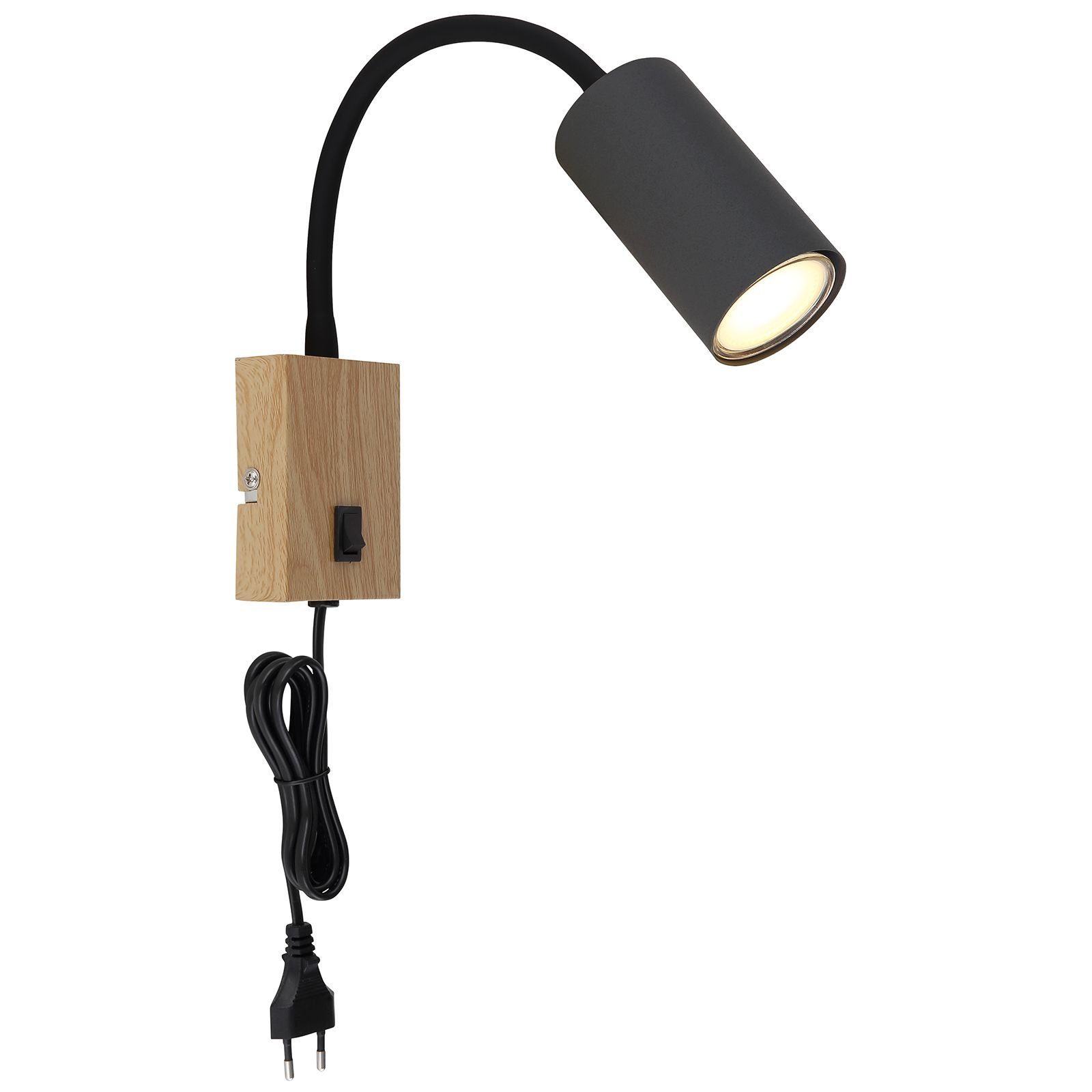 GLOBO LIGHTING Wandleuchte Wandleuchte Innen Wandlampe mit Schalter Wohnzimmer Schlafzimmer, Holz, schwarz, ohne Leuchtmittel, Lichtfarbe ist abhängig vom Leuchtmittel, Schlafzimmer
