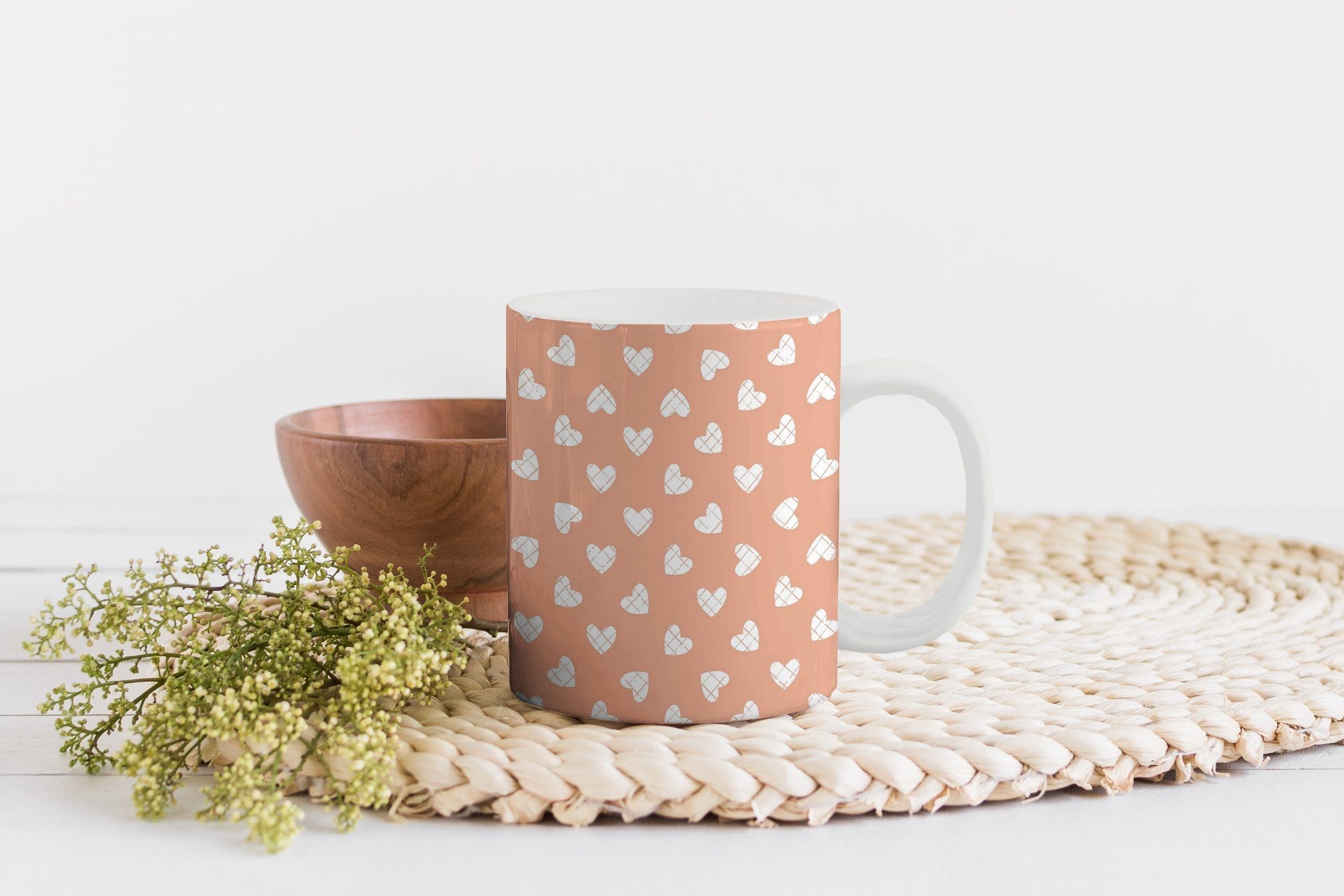 MuchoWow Tasse Muster - Keramik, - Becher, Geometrie, - Herz Teetasse, Teetasse, Abstrakt Kaffeetassen, Geschenk