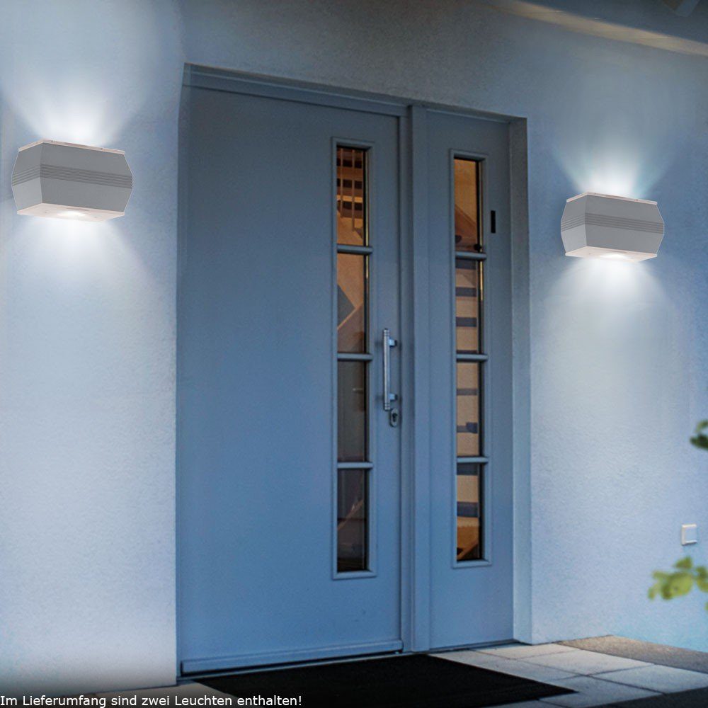LED ALU Glas LED-Leuchtmittel Außen verbaut, Warmweiß, Terrassen Spot Wand Außen-Wandleuchte, Set 2er fest etc-shop Beleuchtungen Lampen
