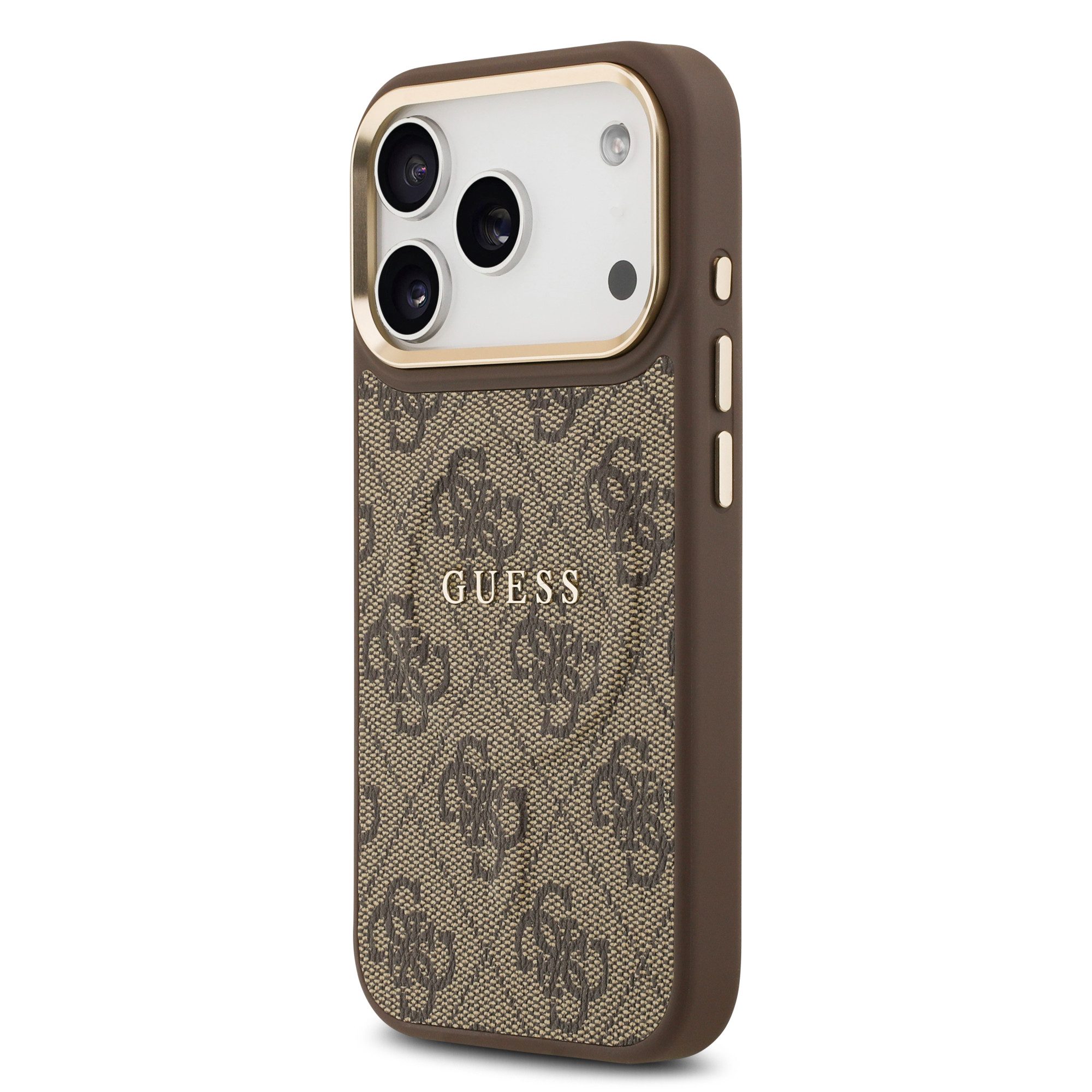 Guess Handyhülle GUESS Case für iPhone 17 Pro Goldrahmen Magsafe Handyhülle Cover Braun