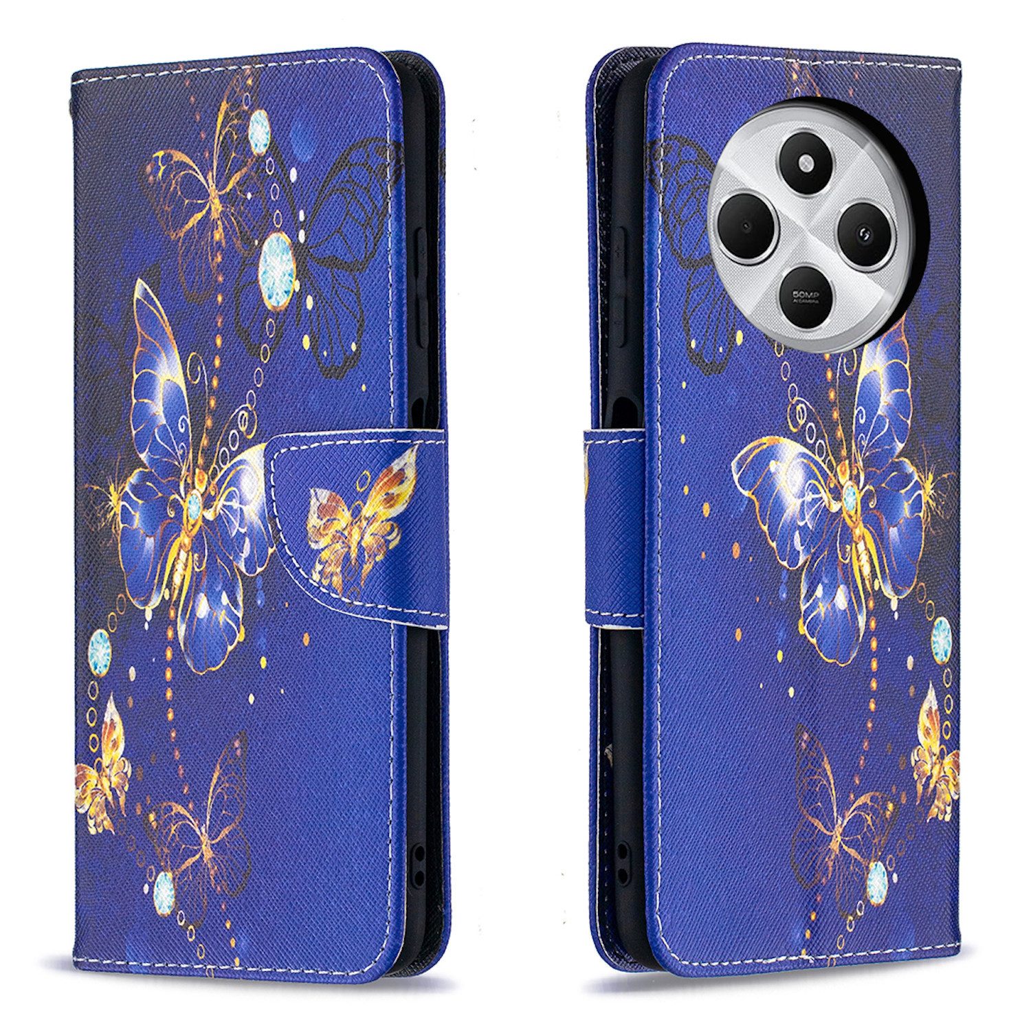 Wigento Smartphone-Hülle Für Xiaomi Redmi 14C Kunstleder Tasche Hülle Book Wallet Motiv Design, Kunst-Leder Schutzhülle magnetischer Verschluss