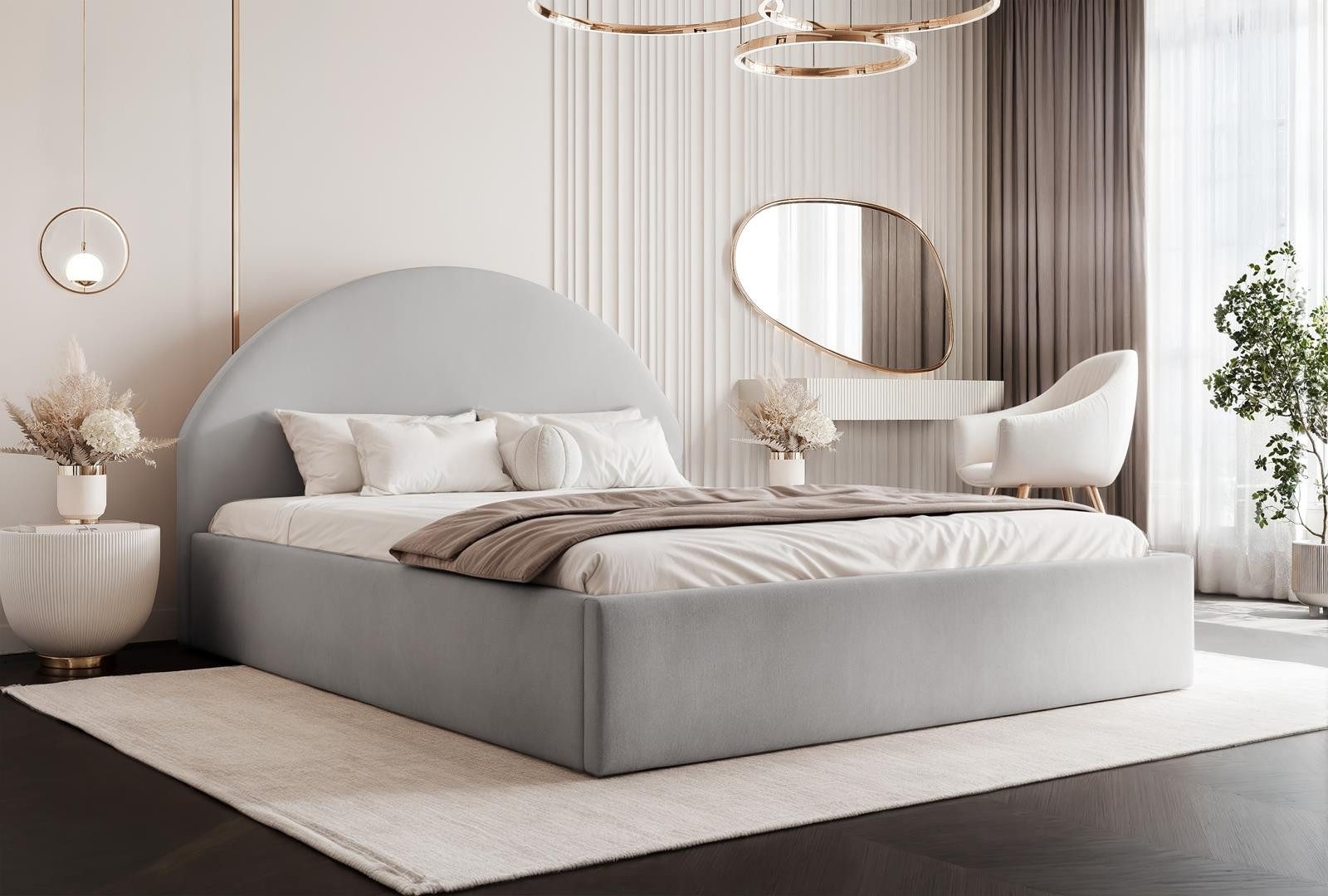 Compleo Polsterbett Designer Polterbett CLARA, mit Stauraum, Glamour-Bett, Elegant, Bett mit halbrückigem Kopfteil, Elegant design