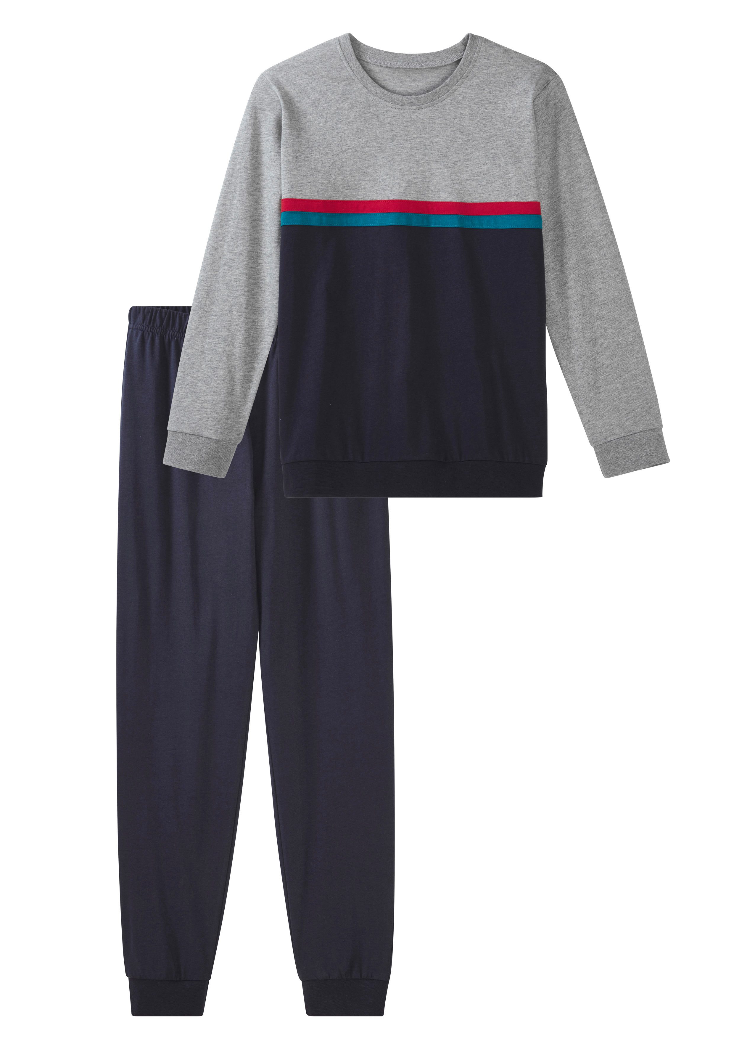 le jogger® Pyjama Schlafanzug (2 tlg., 1 Stück) aus Baumwolle, meliertes Design, mit Bündchen