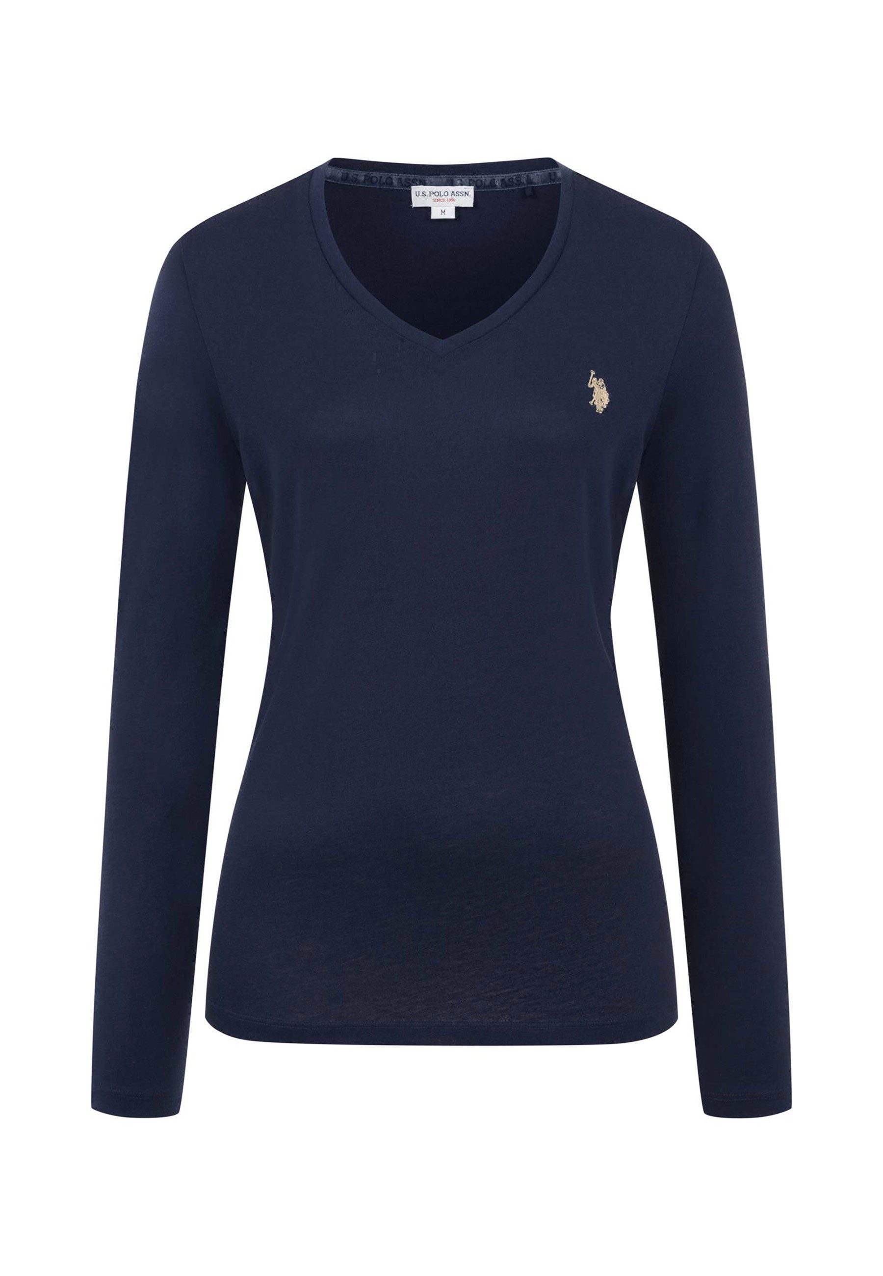 U.S. Polo Assn. Langarmshirt mit V-Ausschnitt und Stickereidetails Elastisches Longsleeve mit gerippten Bündchen und normaler Passform