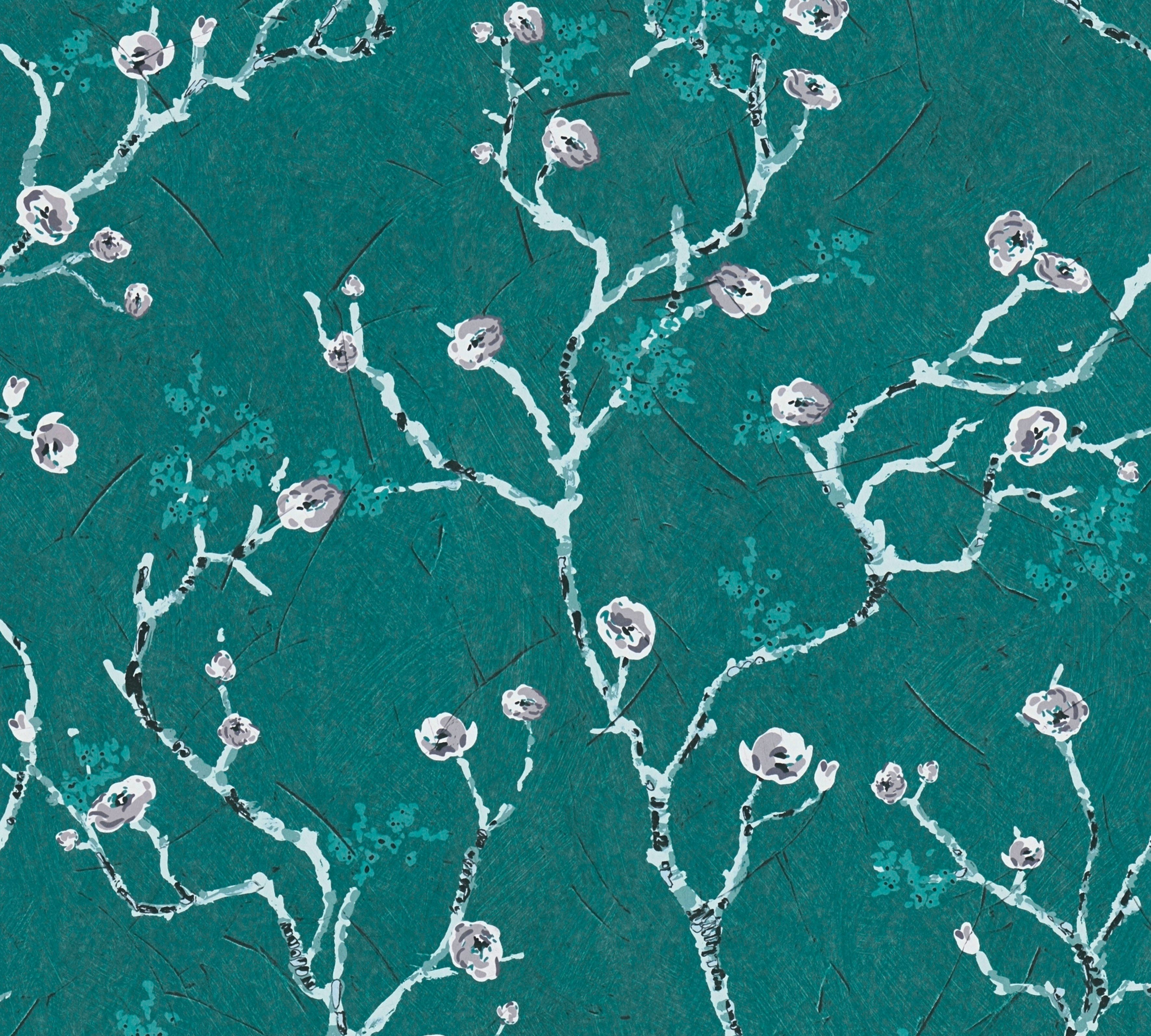 Asiatisch Mandelblüte, blau/grau/weiß (1 St), A.S. PintWalls Vliestapete glatt, matt, Création