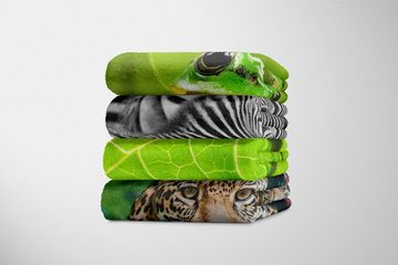 Sinus Art Handtücher Handtuch Strandhandtuch Saunatuch Kuscheldecke mit Tiermotiv Frosch auf grünen, Baumwolle-Polyester-Mix (1-St), Handtuch
