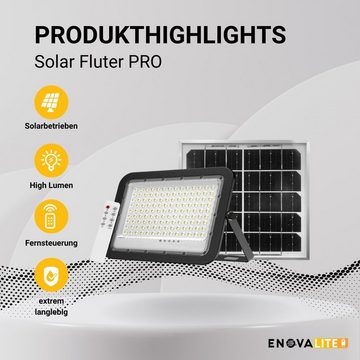 ENOVALITE LED Solarleuchte Solarstrahler PRO, LED-Fluter, 20 W PV, 2600 lm, 6500K, IP65, LED fest integriert, Tageslichtweiß, kaltweiß, steuerbar mit Fernbedienung, Solarfluter mit Akku