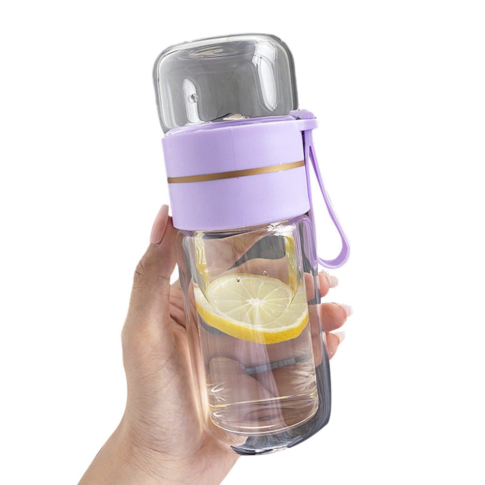 Blusmart Trinkflasche Doppelschichtiger Tee-Wasser-Trenn-Glasbecher purple