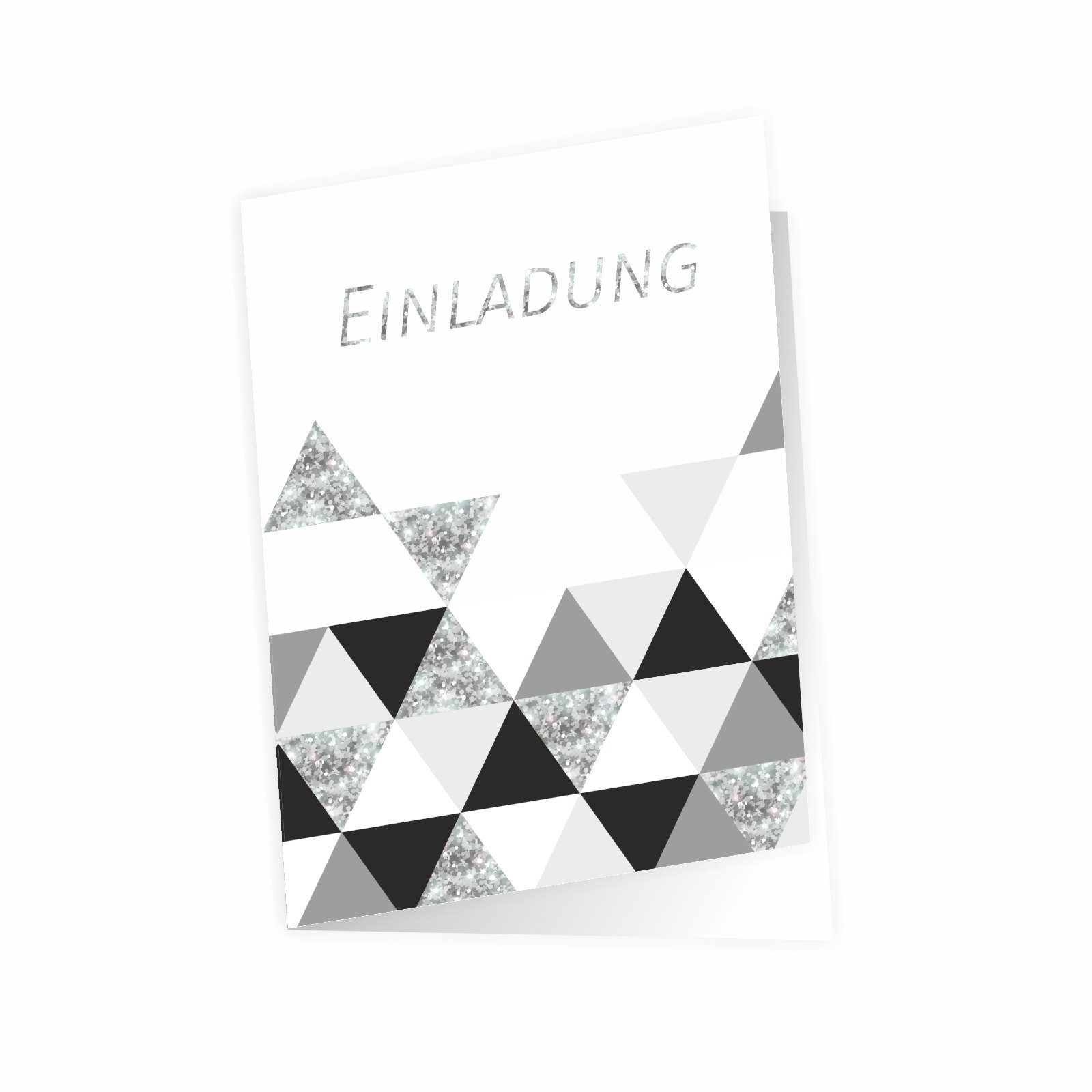 nikima Einladungskarten 10 Klapp-Einladungskarten Dreiecke Glitzer inkl. Umschlag