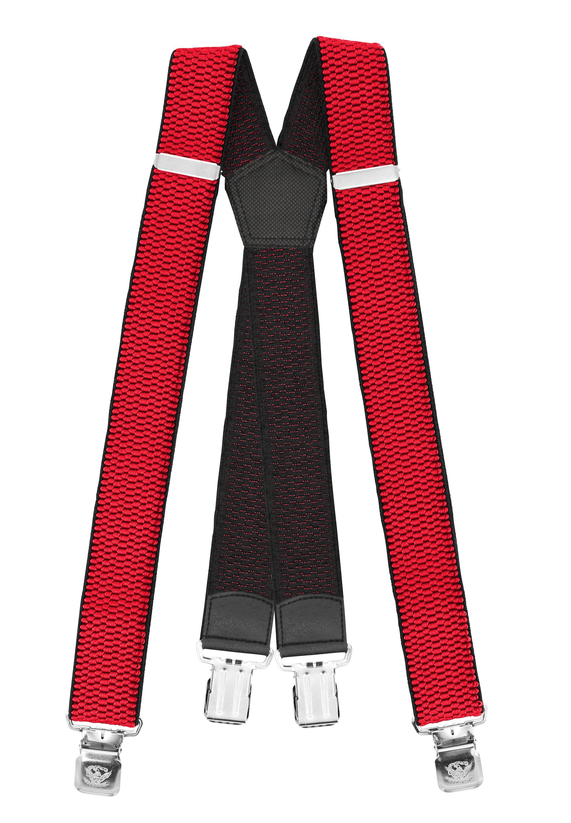 Fabio Farini Hosenträger 4cm Breites X-Design verstellbar mit extra starken Clipverschluss, Rot