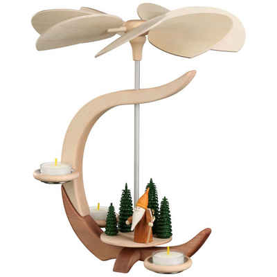 Seiffener Volkskunst Weihnachtspyramide Pyramide C-Form Waldarbeiterwichtel, 30 cm