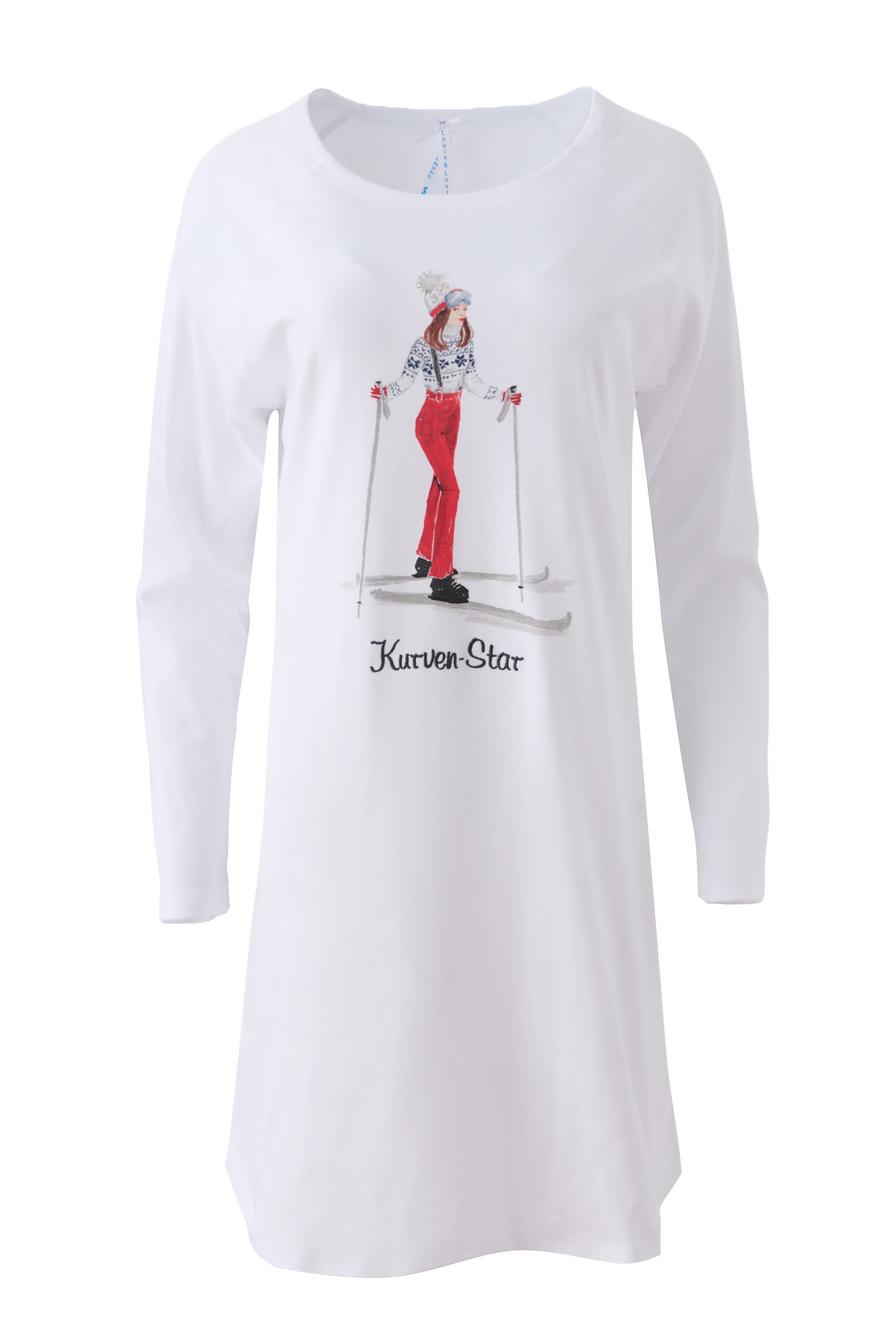 Louis & Louisa Nachthemd Louis & Louisa Damen Nachthemd Oversize "Ski-Fahrerin" Hochwertiger Druck und Stick