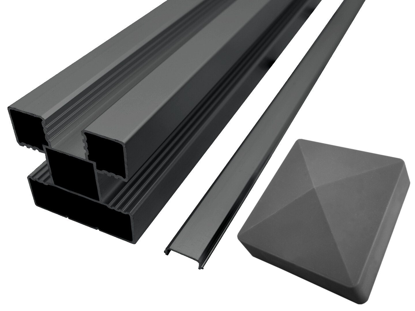 WPC Profi Zaunpfosten Sichtschutz Zaunpfosten Aluminium Pfosten anthrazit 80 x 6,8 x 6,8 cm, (Komplettset, 1-St., inkl. Blende und Kappe)