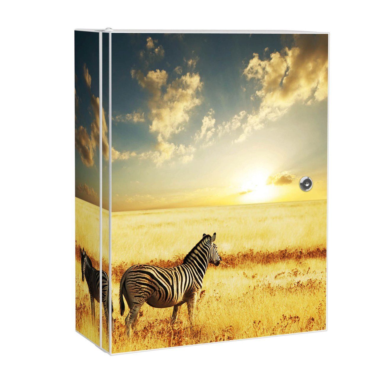banjado Medizinschrank Stahl Zwei Zebras (abschließbar, 3 große und 2 kleine Fächer) 35 x 46 x 15cm weiß