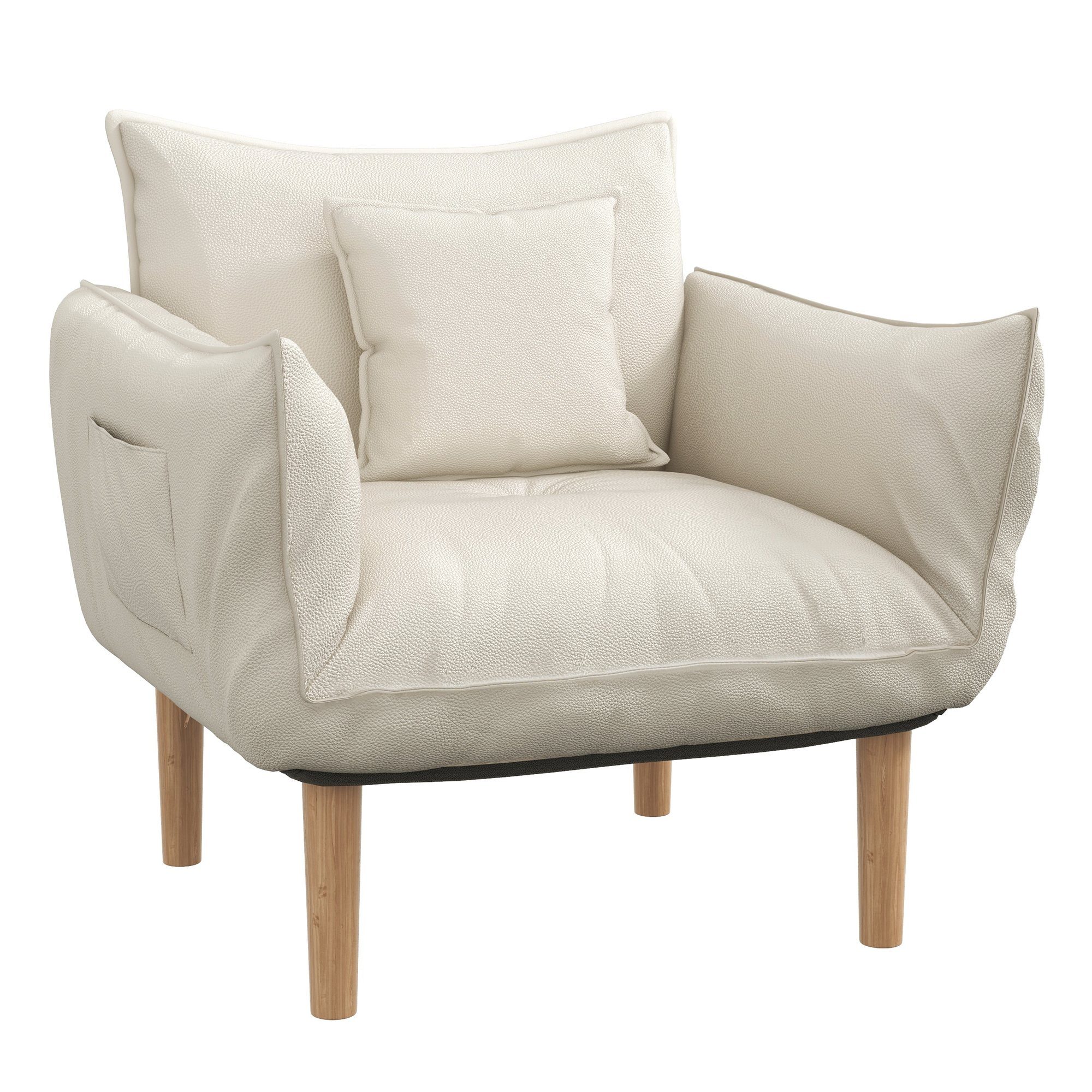 HOMCOM Sessel 2-in-1 Loungesessel, Verstellbarer Bodensessel mit Kissen (Relaxsessel, 1-St., Akzent Stuhl), Einzelsessel für Wohnzimmer, Schlafzimmer, Creme
