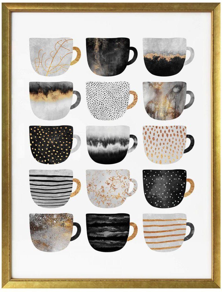 Kaffeetassen Geschirr Schwarz Gold, & Poster (1 St) Wall-Art Besteck