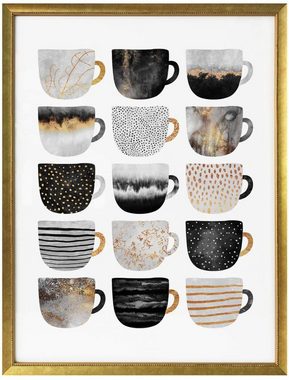 Wall-Art Poster Kaffeetassen Schwarz Gold, Geschirr & Besteck (1 St), Poster ohne Bilderrahmen