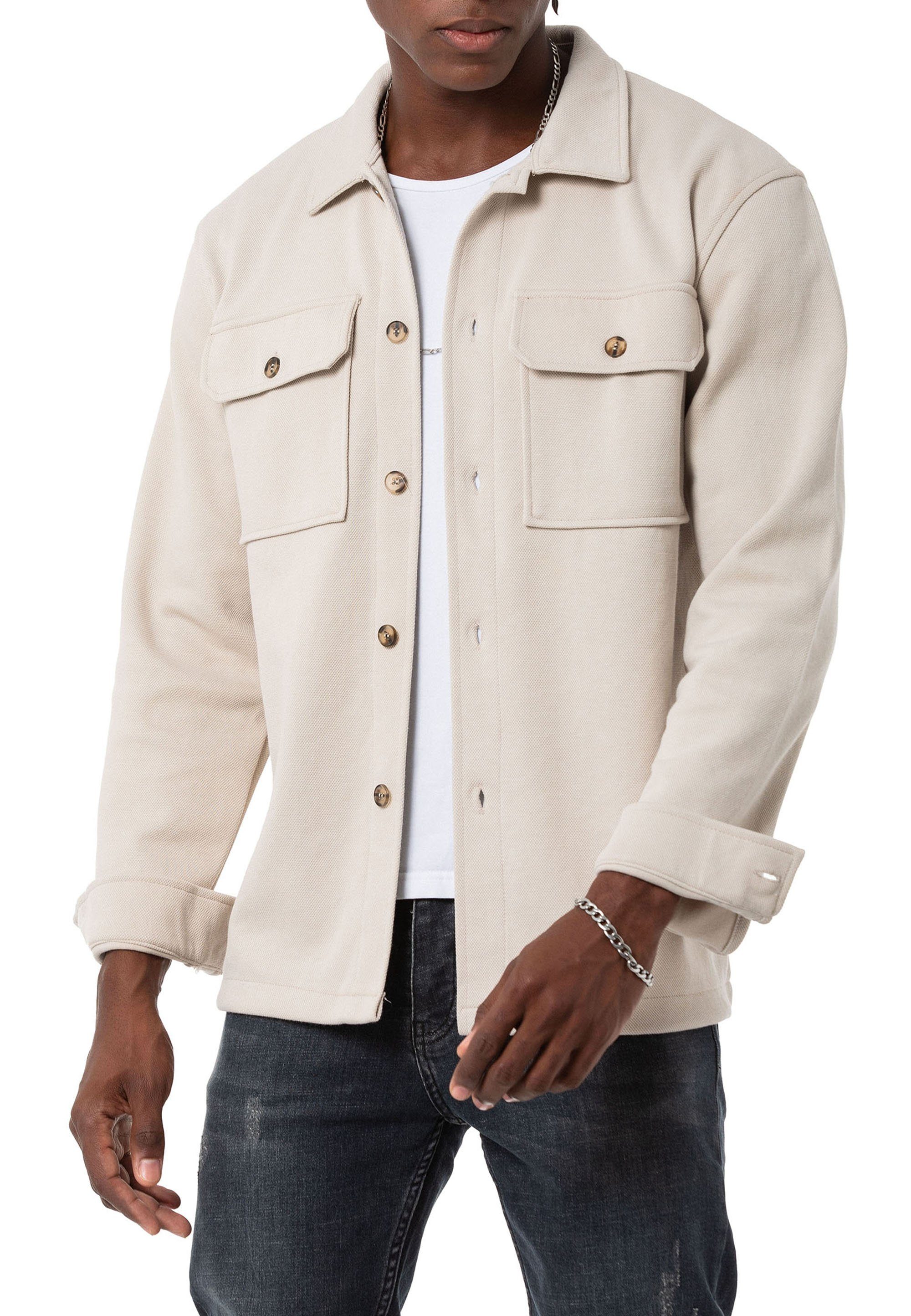 RedBridge Hemdjacke Red Bridge Herren Hemd Sweatjacke Wide Cut Stone L atmungsaktiv, vielseitig