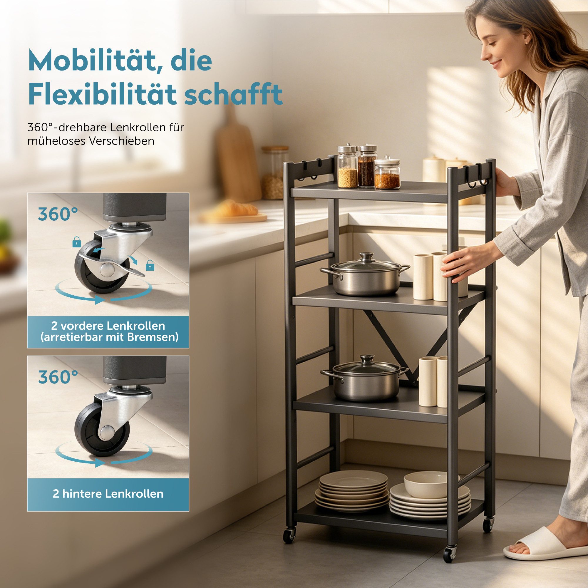 doporro Küchenregal Küchenorganizer mit 4 Ebenen aus verzinktem Stahl 60x41x125cm Reglo-13, Faltbar und flexibel einsetzbar – Bild 5 von 5