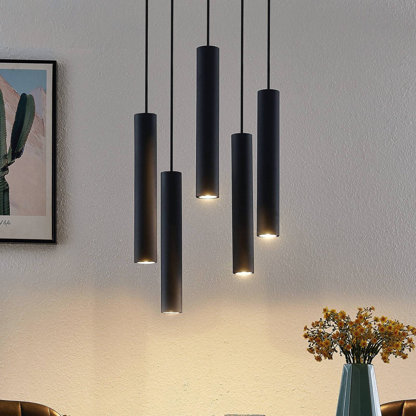 Lindby Hängeleuchte Sanad, Metall, Schwarz IP20, 5 x 10 W LED