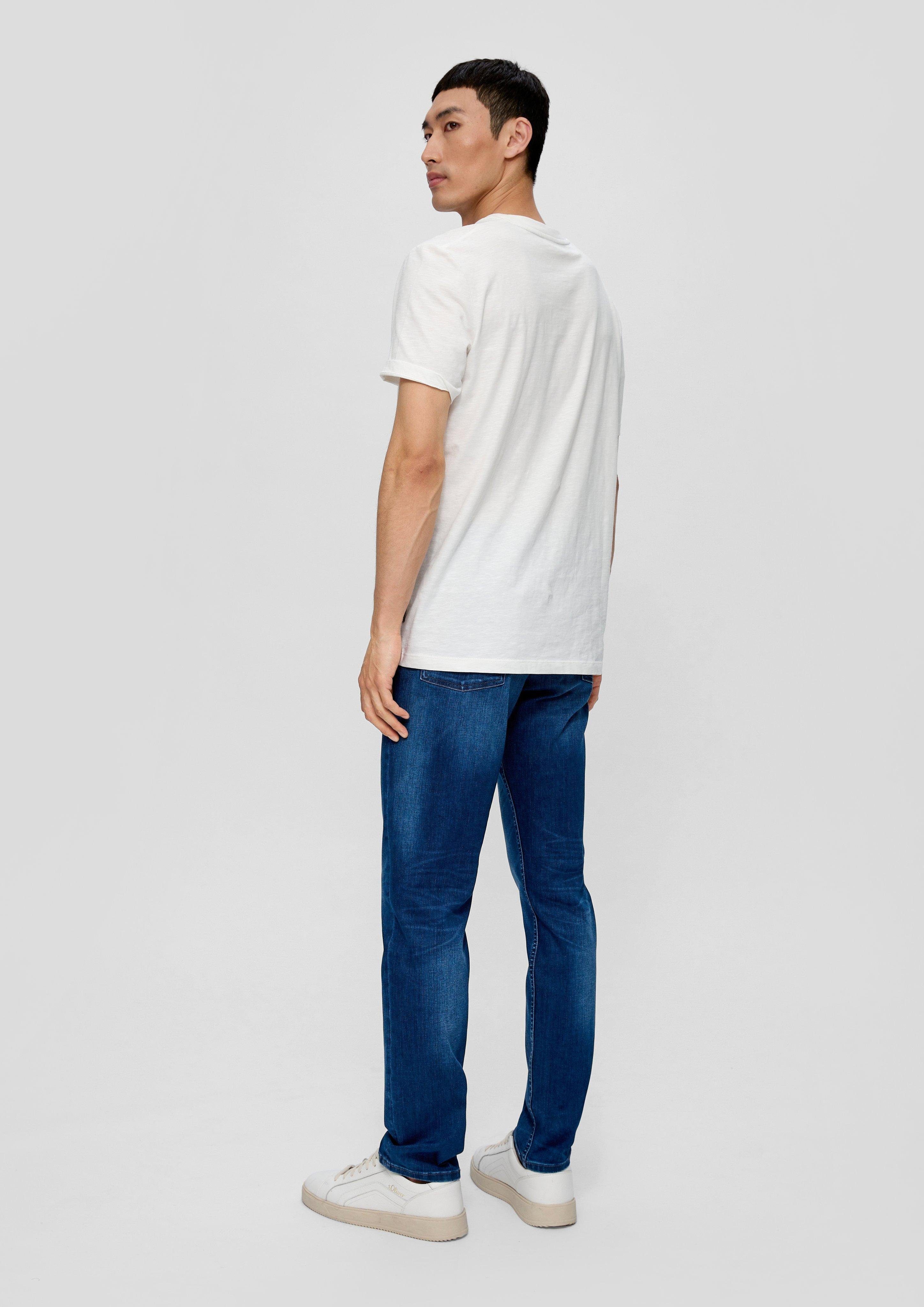 Patch Jeans dunkelblau Stoffhose Label Rise s.Oliver Straight Label-Patch / Slim / Waschung, Mid / Fit Leg / Keith