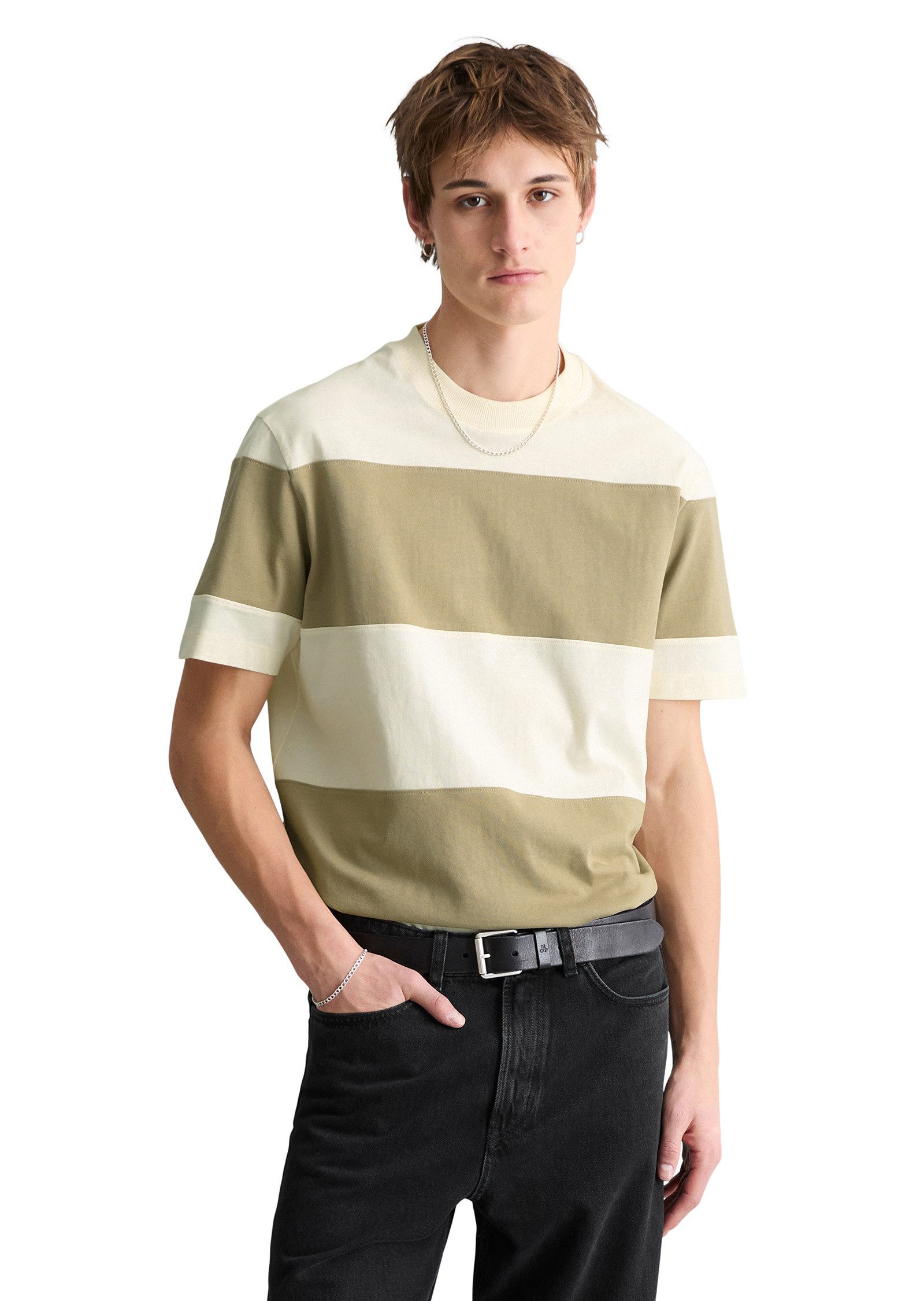 Marc O'Polo DENIM T-Shirt mit Cut-&-Sew-Blockstreifen