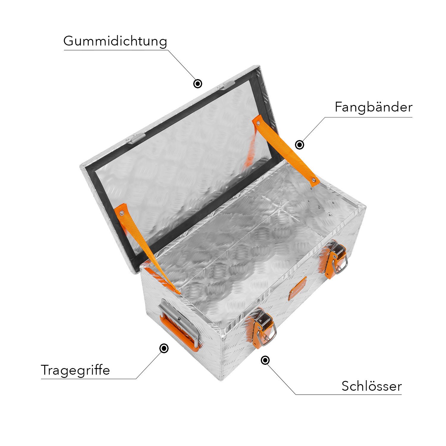 ALUBOX Aufbewahrungsbox mit Deckel Alukiste Riffelblech (25 Liter), Fangbänder im Deckel - Dichtung im Deckel - 1,5 mm Blechstärke