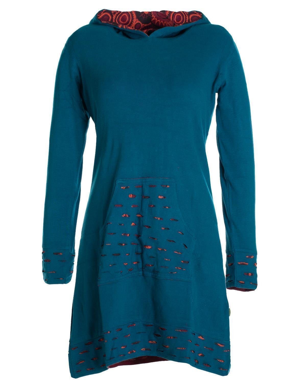 Midikleid Langarm-Shirtkleid Hoodie-Kleid mit Kapuze