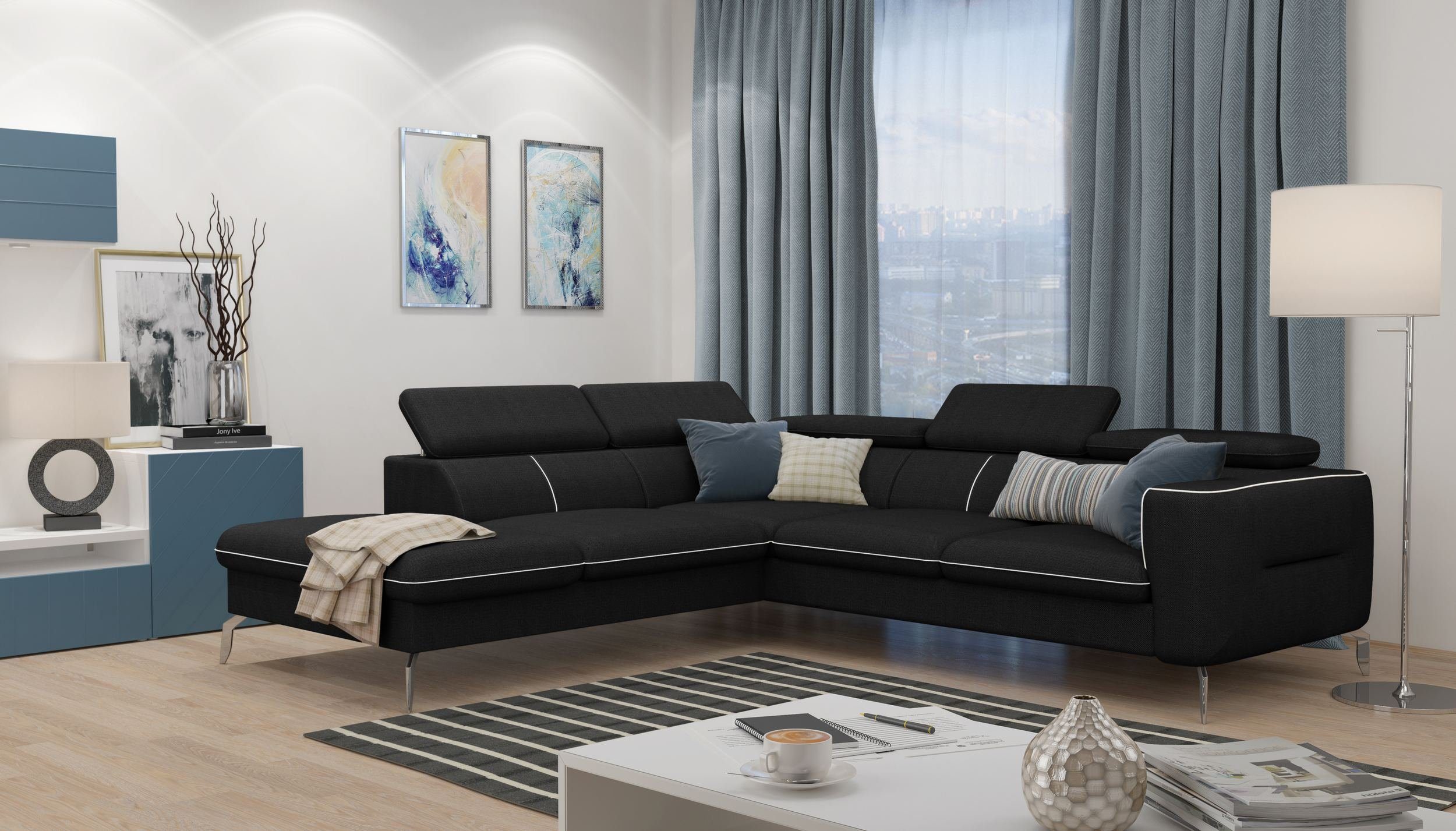 99rooms Ecksofa Diogo, L-Form, Eckcouch, Ottomane links oder rechts bestellbar, inklusive Kopfteilverstellung