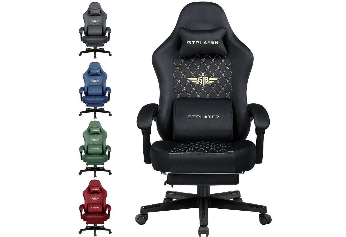 GTPLAYER Gaming-Stuhl Stoff Gaming Chair Ergonomisch Bürostuh PC Stuhl, 150kg Belastbarkeit, Schreibtischstuh mit Federsitzkissen und Fußstütze