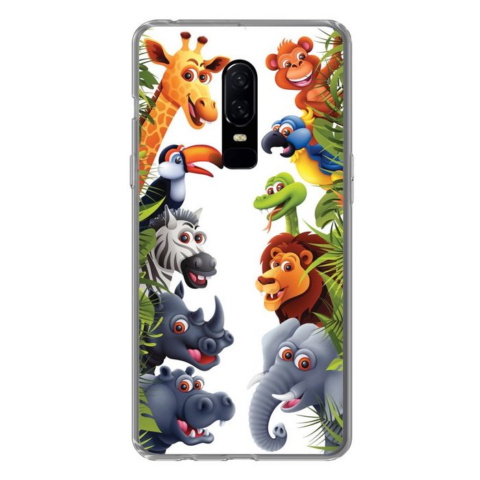 MuchoWow Handyhülle Dschungel - Tiere - Jungen - Mädchen - Giraffe - Elefant - Kinder Phone Case Handyhülle OnePlus 6 Silikon Schutzhülle