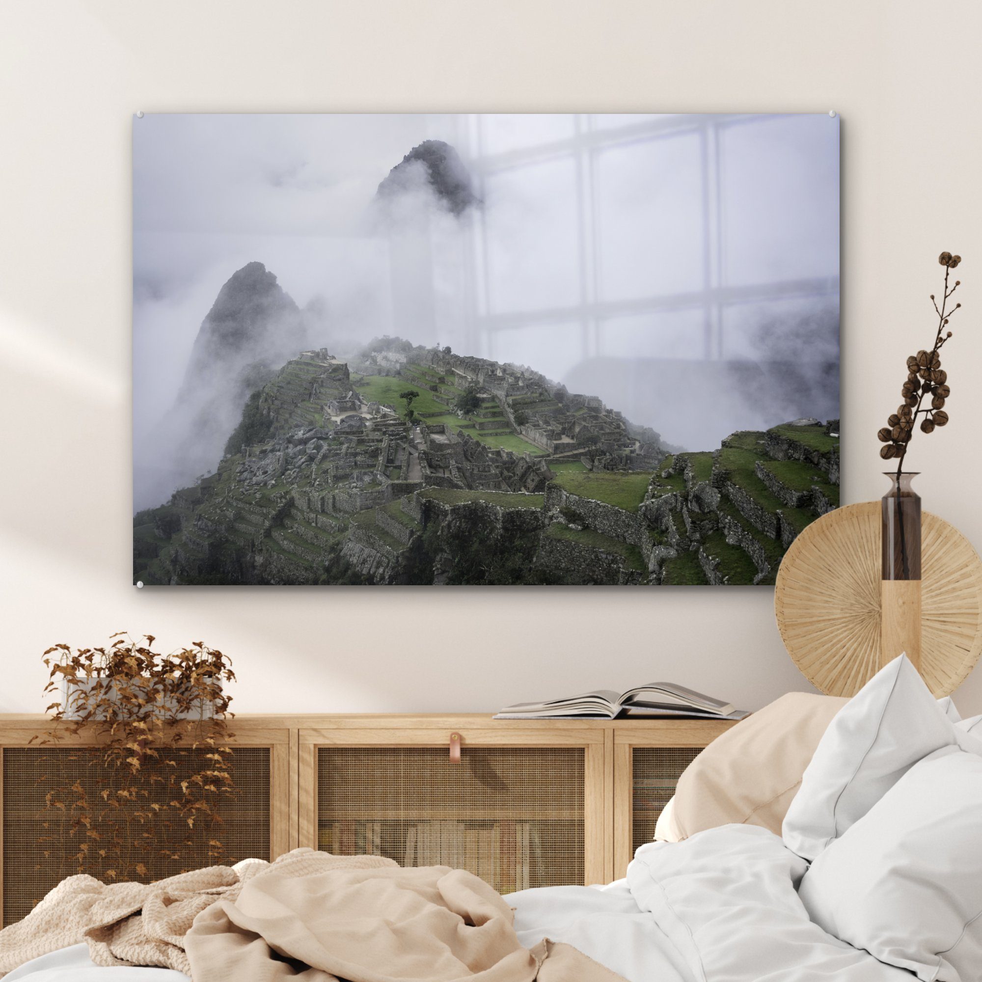 - Wohnzimmer Schlafzimmer Acrylglasbild Machu Peru & (1 MuchoWow Picchu, - Acrylglasbilder Nebel St),