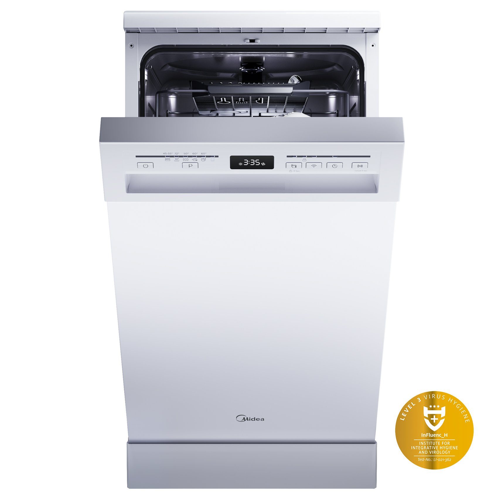 Midea Standgeschirrspüler Serie 5 SF 5.45NW10C, 10 Maßgedecke, 44dB, IOT, Golden Hygiene Certificate, 1-24H Delay Start, Half Loading