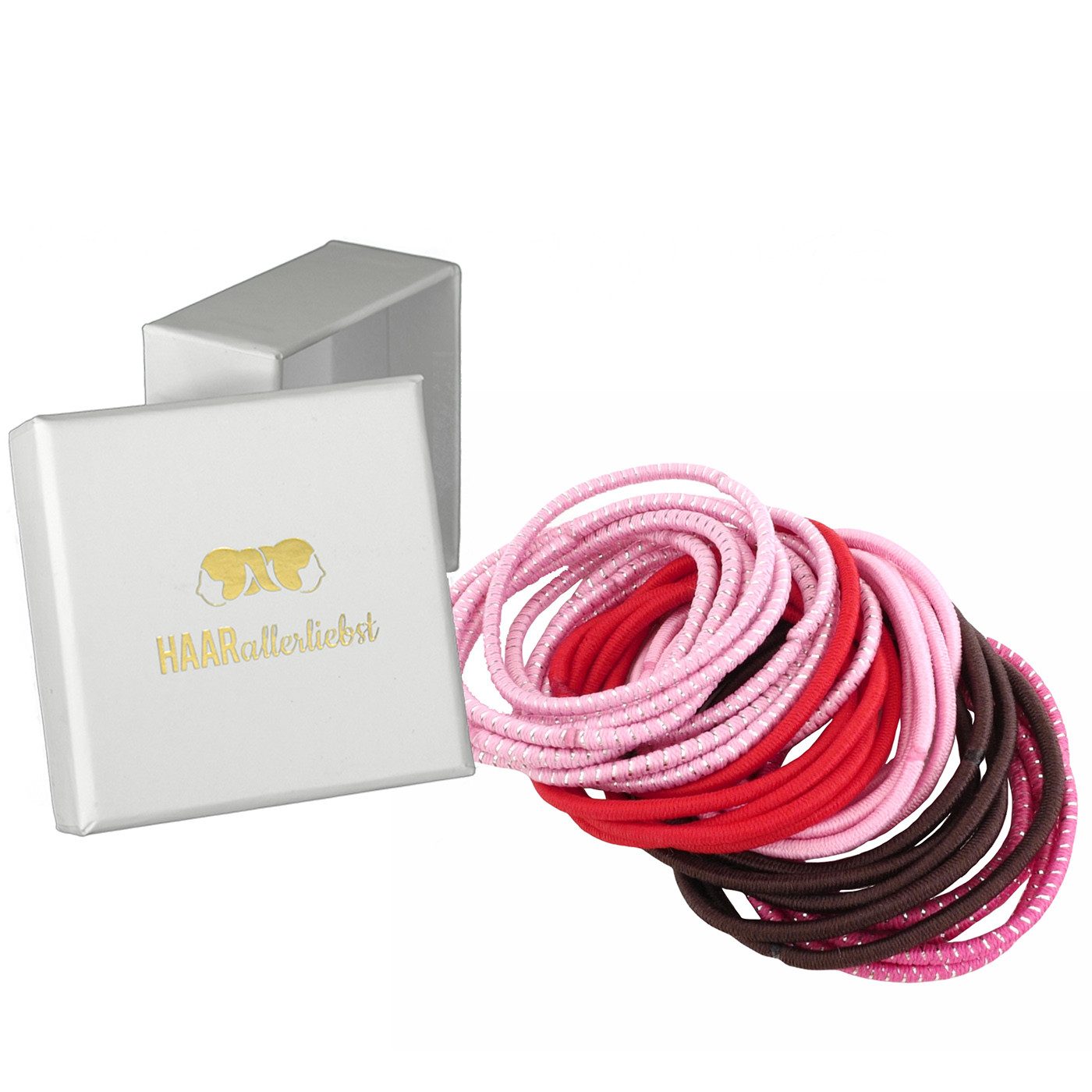 HAARallerliebst Haargummi Dünne Резинки для волос, 30-tlg., Farbe rosa rot braun pink, 5cm Durchmesser