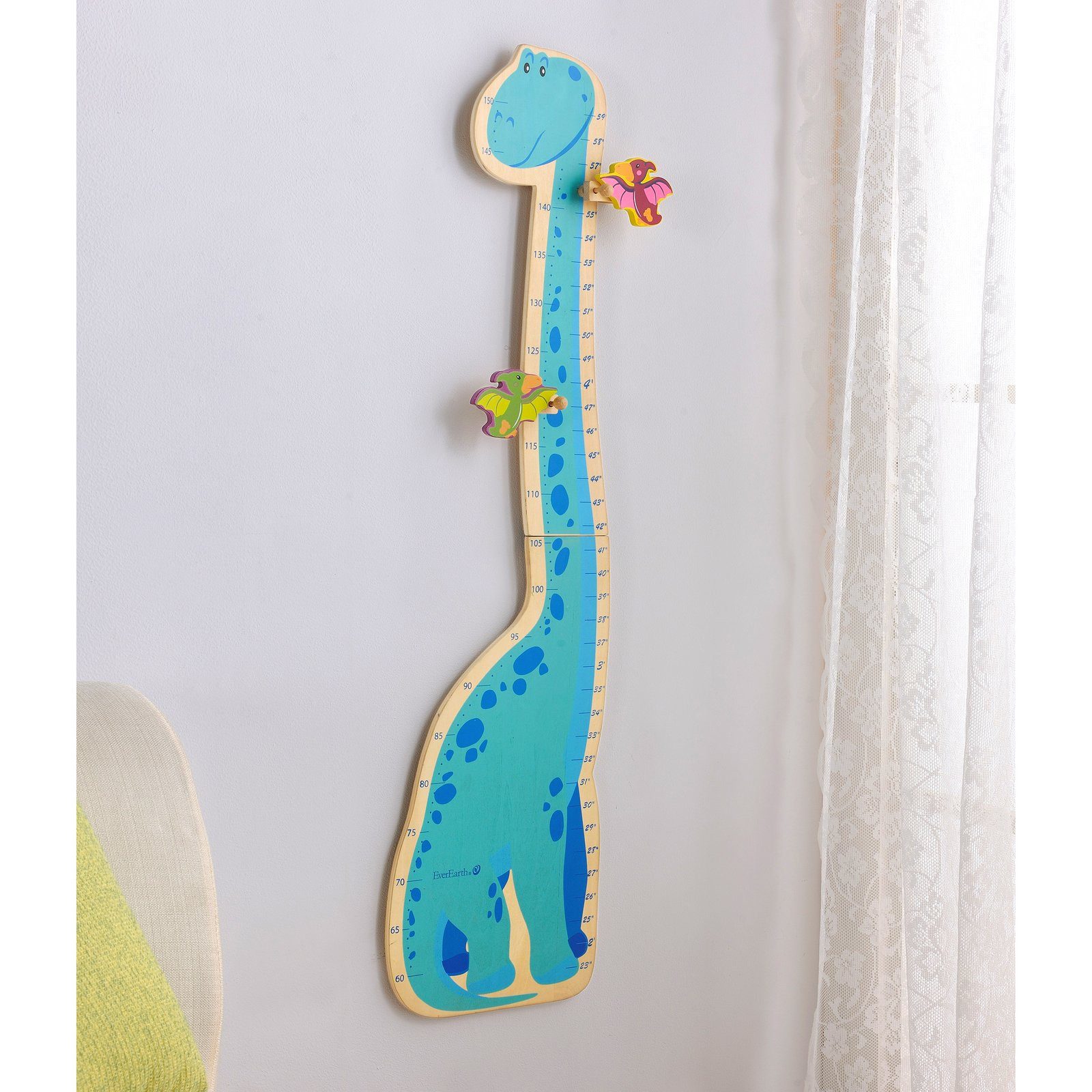 EverEarth® Lernspielzeug Holz Messlatte Dino – Kinder Messlatte fürs Kinderzimmer