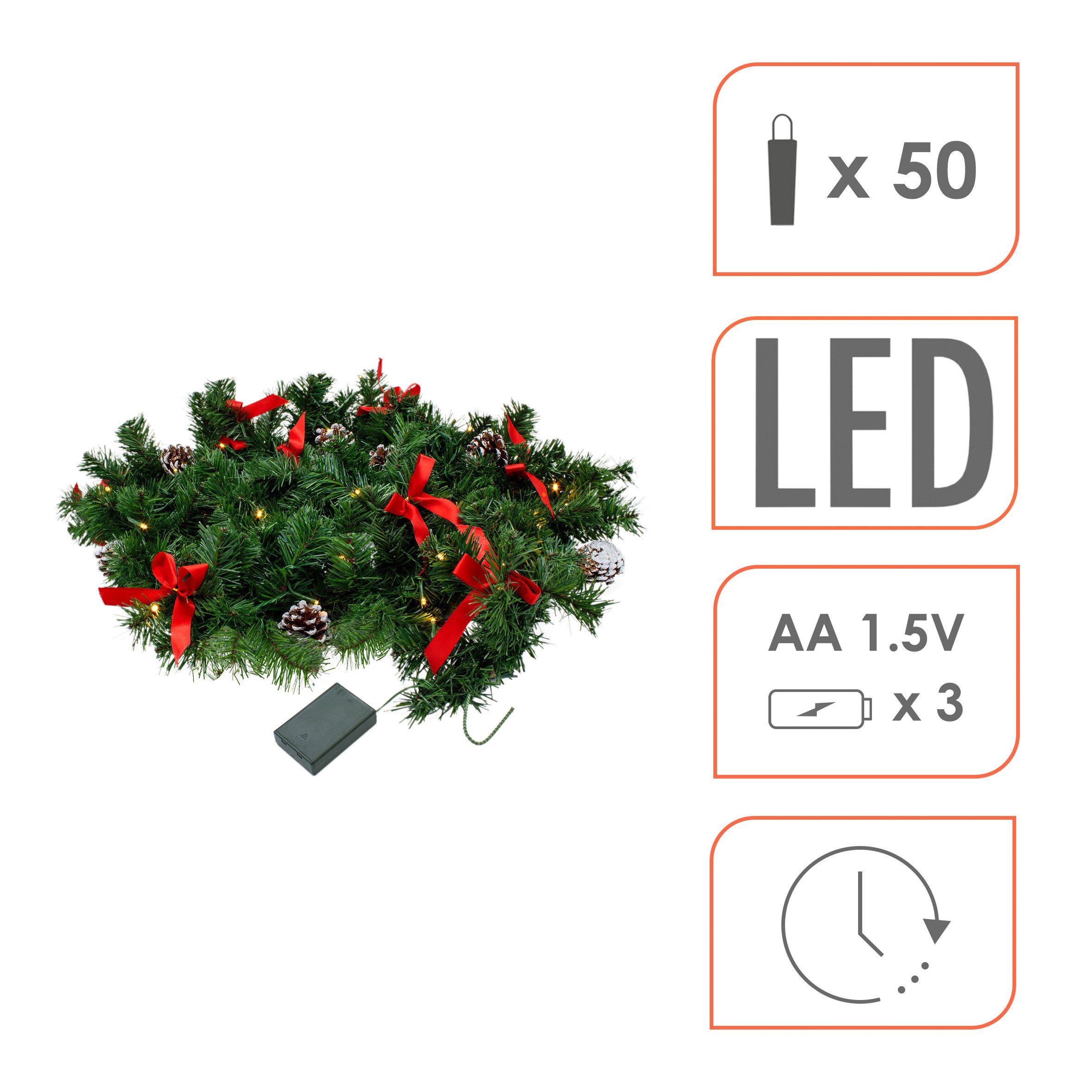 Spetebo LED-Girlande oder Kranz in verschiedenen Größen, 50-flammig, mit Timer Funktion