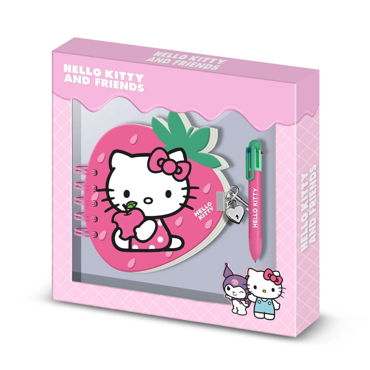 Hello Kitty Tagebuch Set mit 6 Farbige Kugelschreiber Schloss und Schlüssel