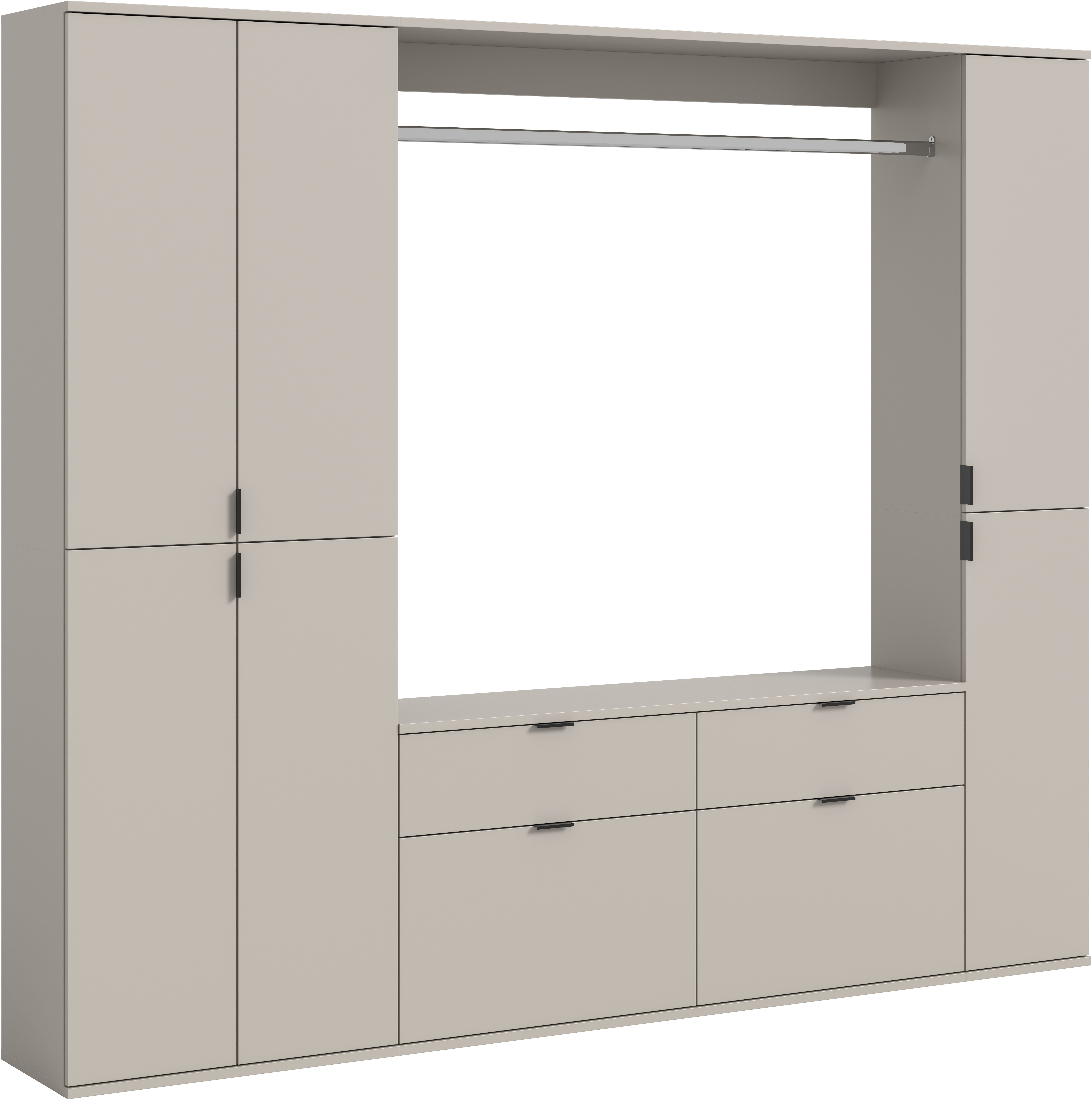Home affaire Garderoben-Set TRONDHEIM, 5-teilig, Breite 212cm, individuell platzier- & erweiterbar, (Set, 4-St., bestehend aus: 2x Garderobenschrank & 3-tlgs. Zwischenbauelement), Garderobenschrank, Kleiderschrank, Schrankkombination, Garderobe