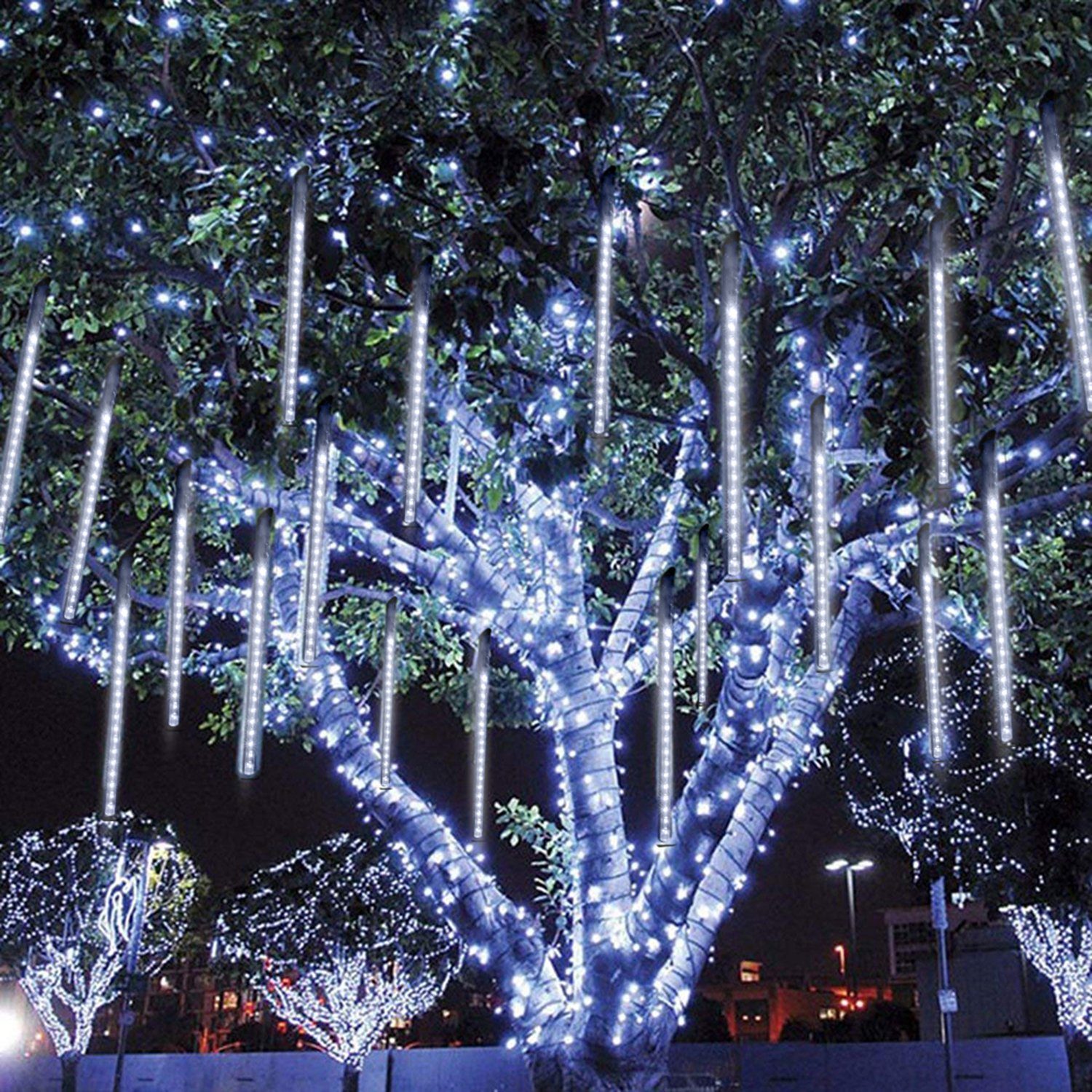 Sunicol LED-Lichterkette LED Meteorschauer Lichterkette Lichterregen,50cm,Weihnachtsdeko, Wasserdichte weiß