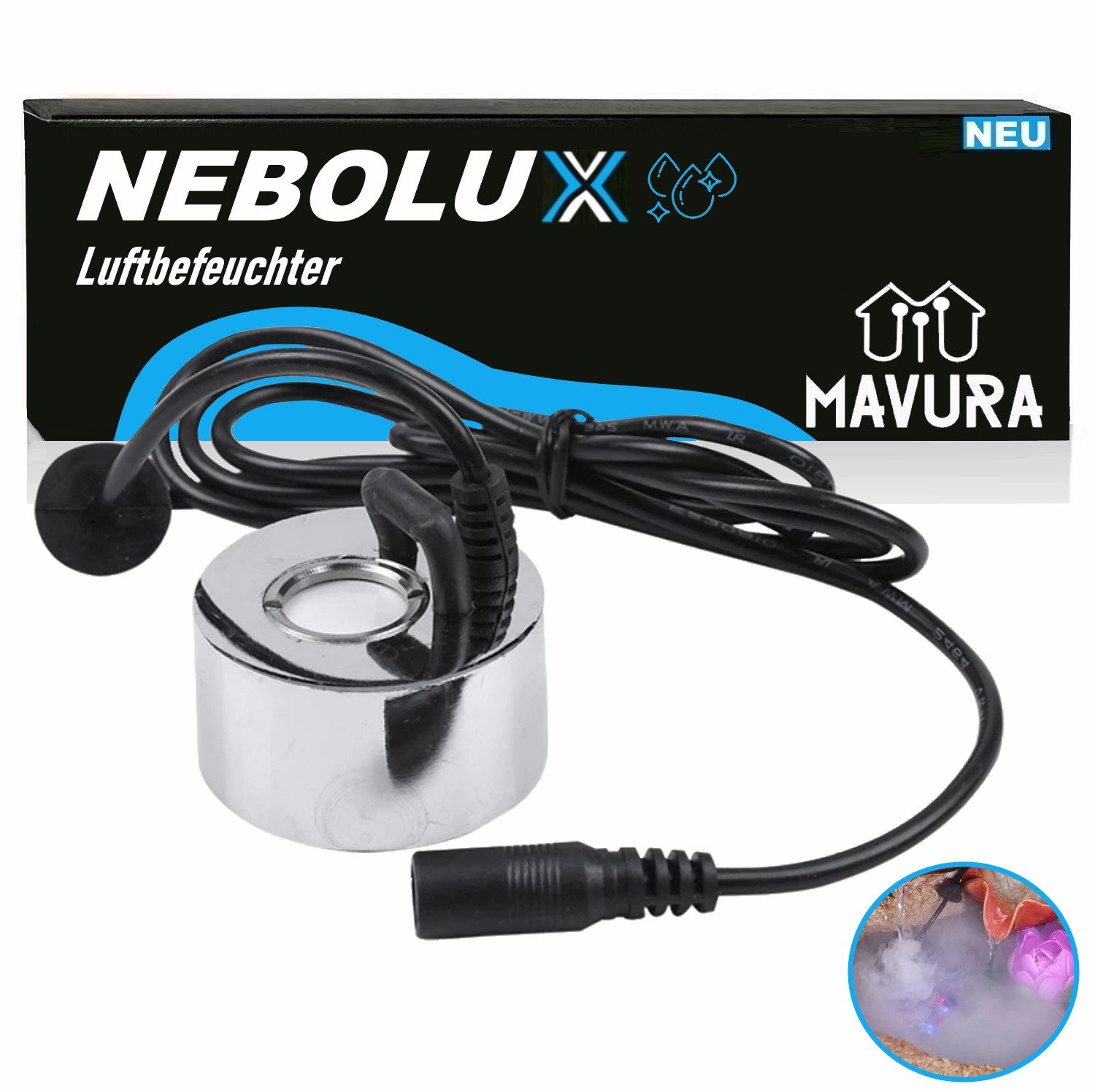 MAVURA Luftbefeuchter NEBOLUX Vernebler Nebelmacher Luftbefeuchter Dampferzeuger Ultraschall, Nebelerzeuger Aquarium Nebler Nebelmaschine Diffuser Wassernebel