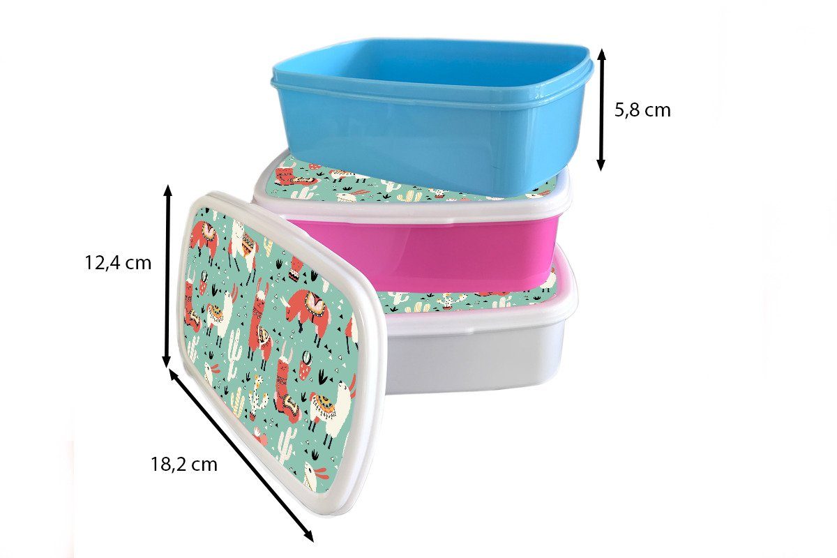 Erwachsene, rosa Lama Brotbox Lunchbox - Kunststoff Muster Kaktus, - für Kunststoff, Brotdose MuchoWow Snackbox, Mädchen, Kinder, (2-tlg),