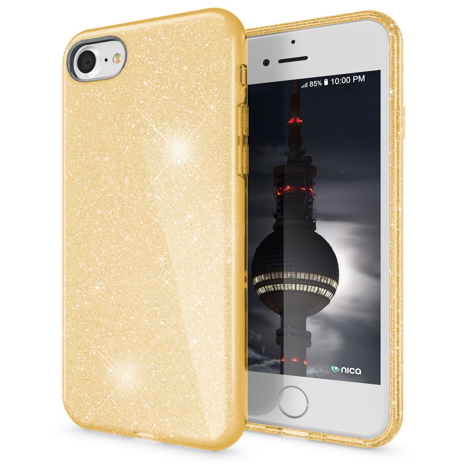 Nalia Smartphone-Hülle Apple iPhone 7 Apple iPhone 8 Apple iPhone SE 2020, Glitzer Silikon Hülle / Glänzender Hybrid Schutz / Stoßfest & Robust