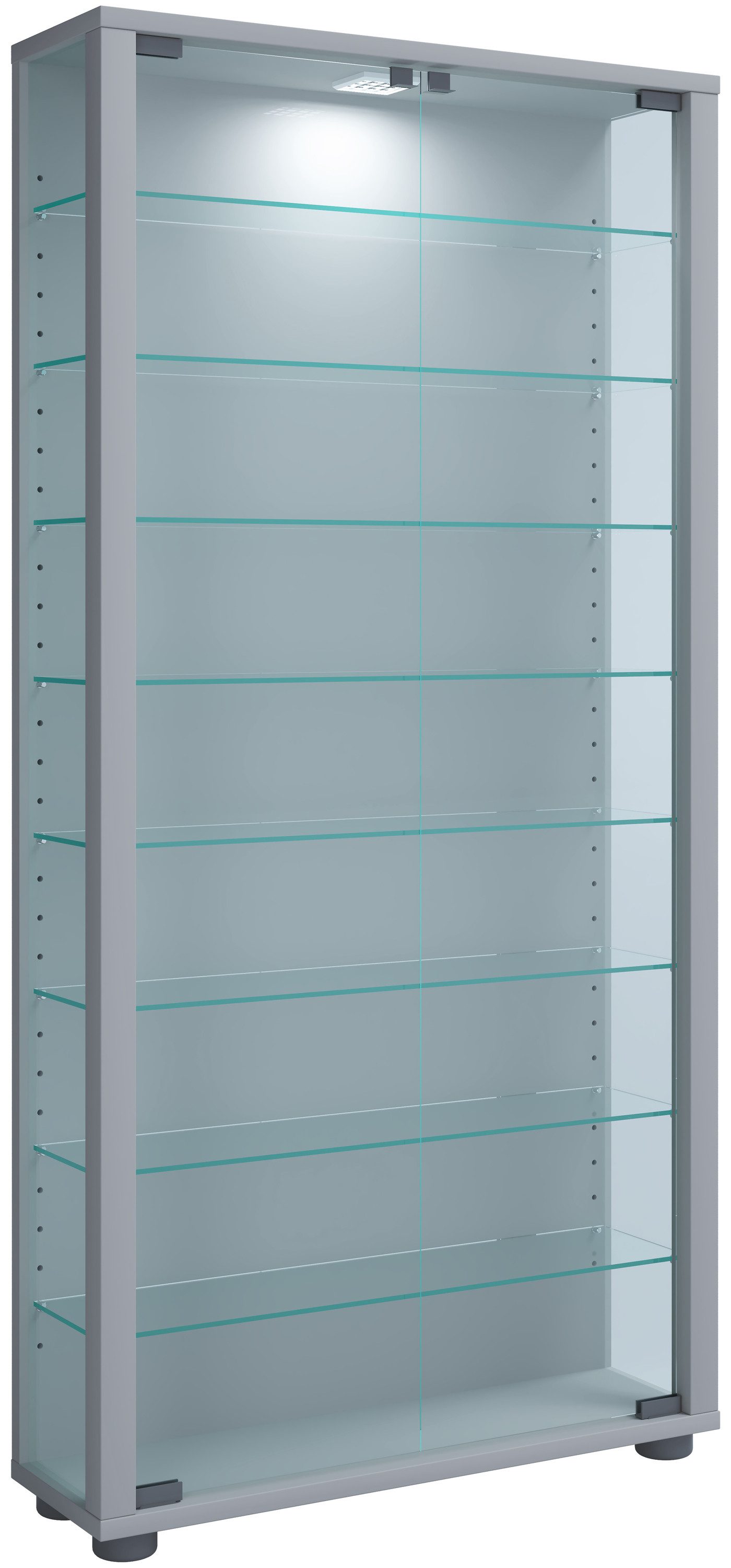 VCM Standvitrine Glasvitrine Lumo mit Glastüren und Glasböden, H. Glasvitrine stehend, Modern und platzsparend, Glasschrank