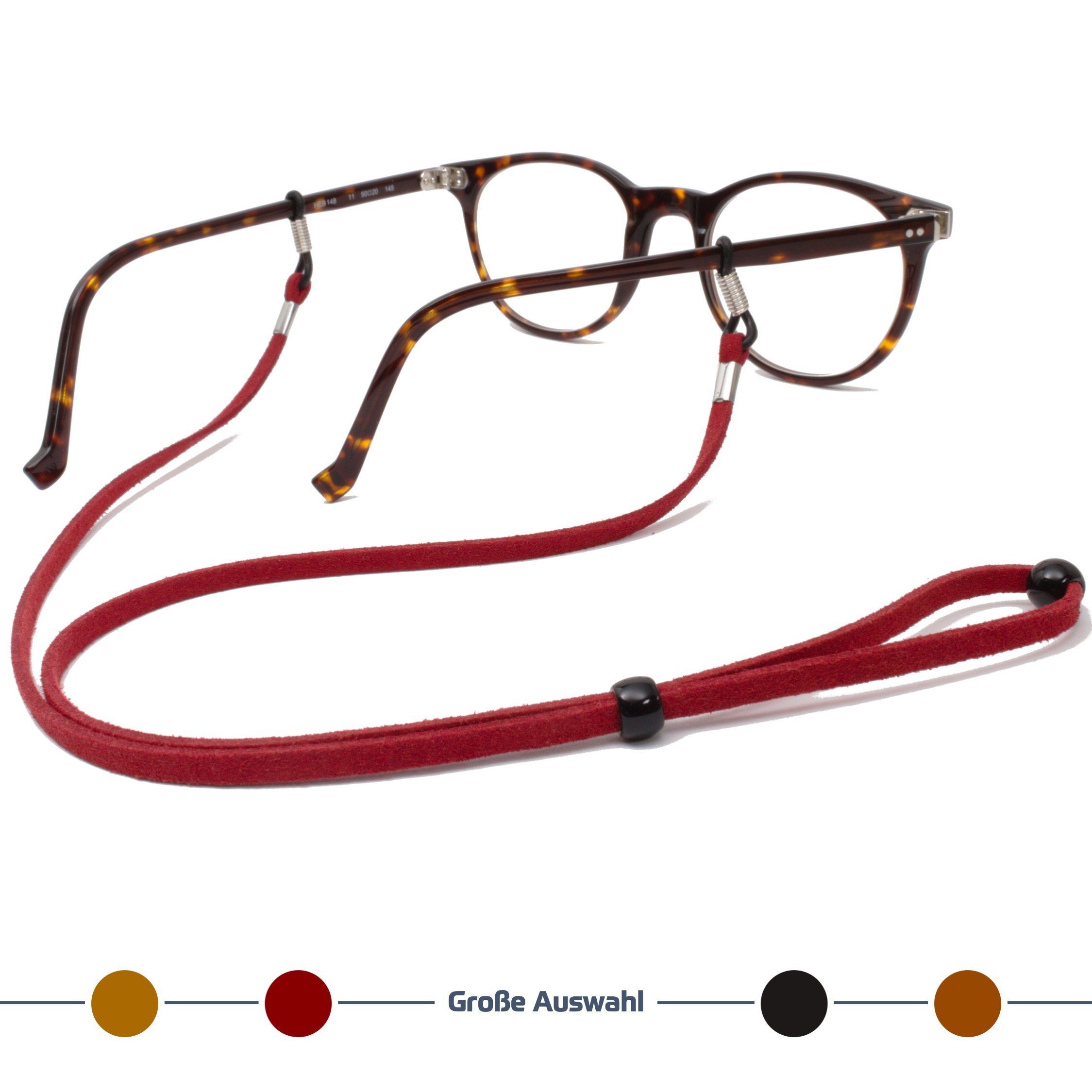 GERNEO® Valencia - Wildlederoptik, Lesebrillen Brillenband – Halterungen für – silber PU GERNEO & hochwertiges Brillenkordel 1x-Rot Brillenband Sonnenbrillen