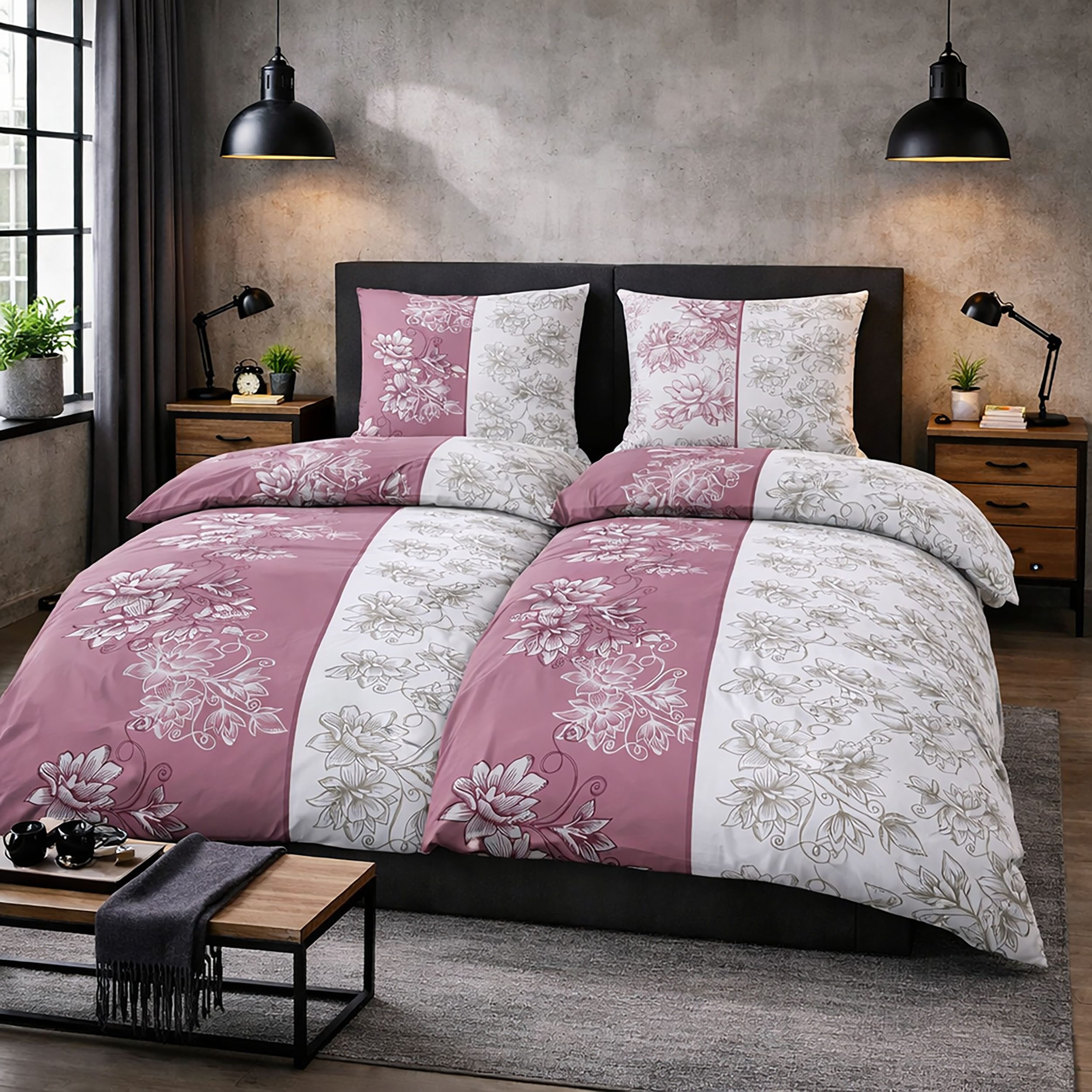 Bettwäsche Renforce 135 x 200 cm 4 tlg. Baumwollmischung mit Reißverschluss