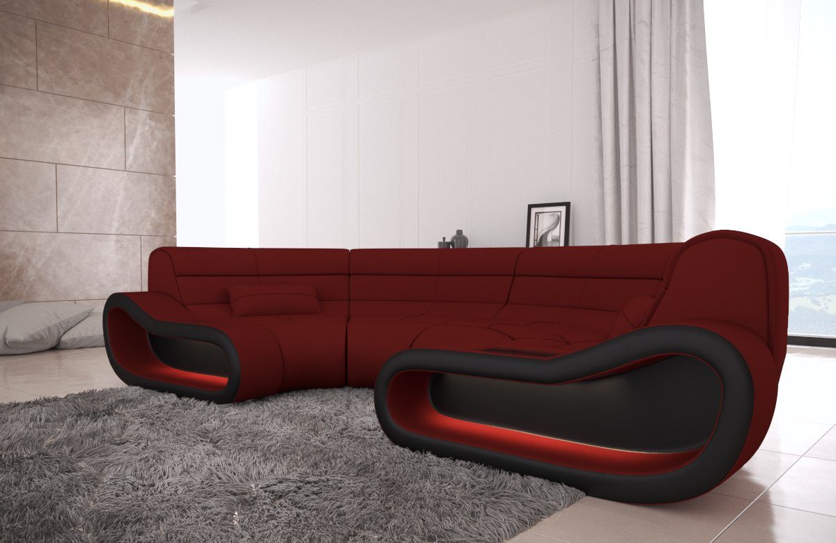 Stoff Couch Sofa Polster Bigsofa ergonomischer Designersofa Stoffsofa, mit rot-schwarz Dreams Sofa Concept Rückenlehne Ecksofa C134