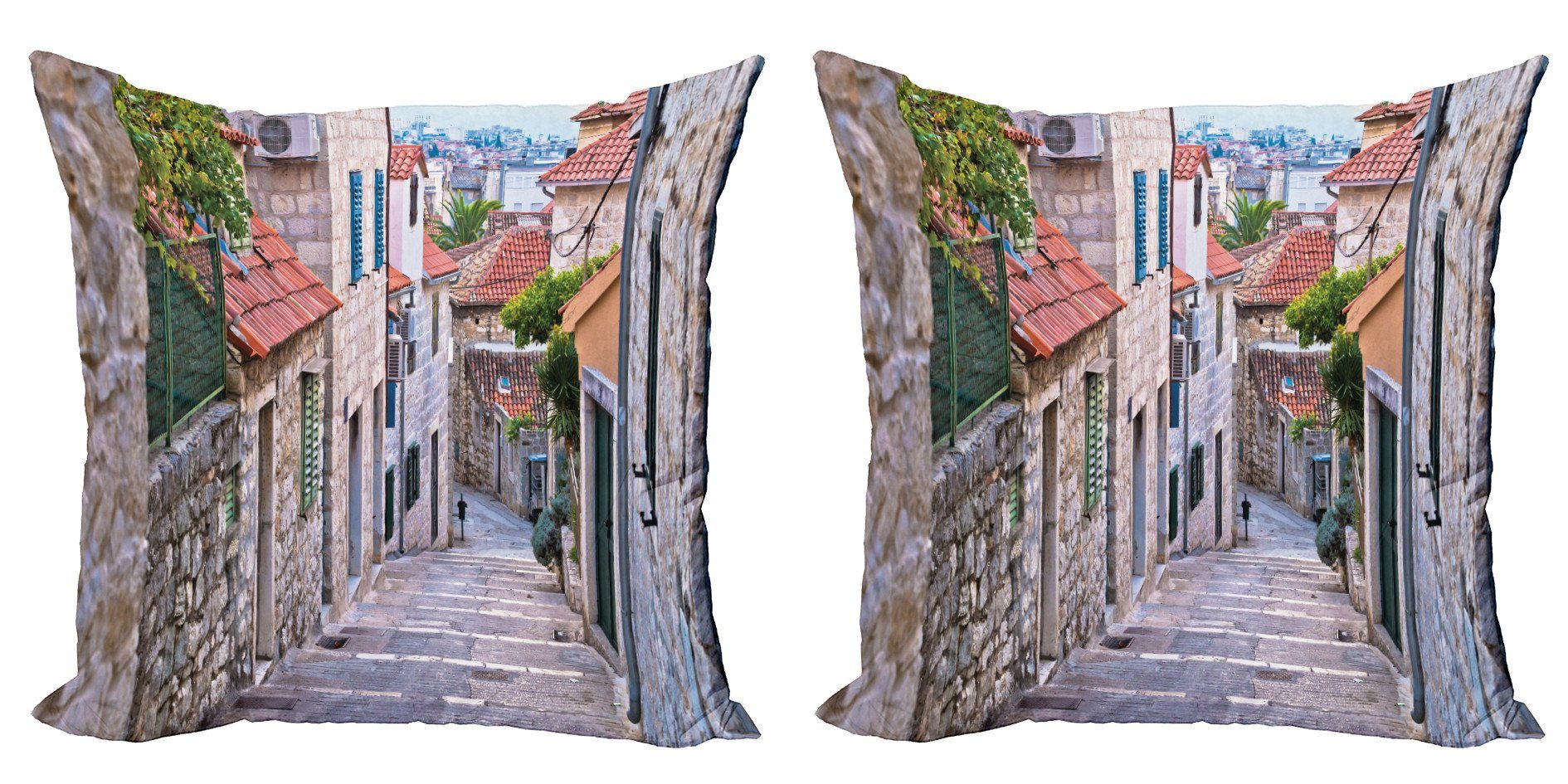 Kissenbezüge Modern Accent Doppelseitiger Digitaldruck, Abakuhaus (2 Stück), Stadt Alte Häuser Stone Street Split